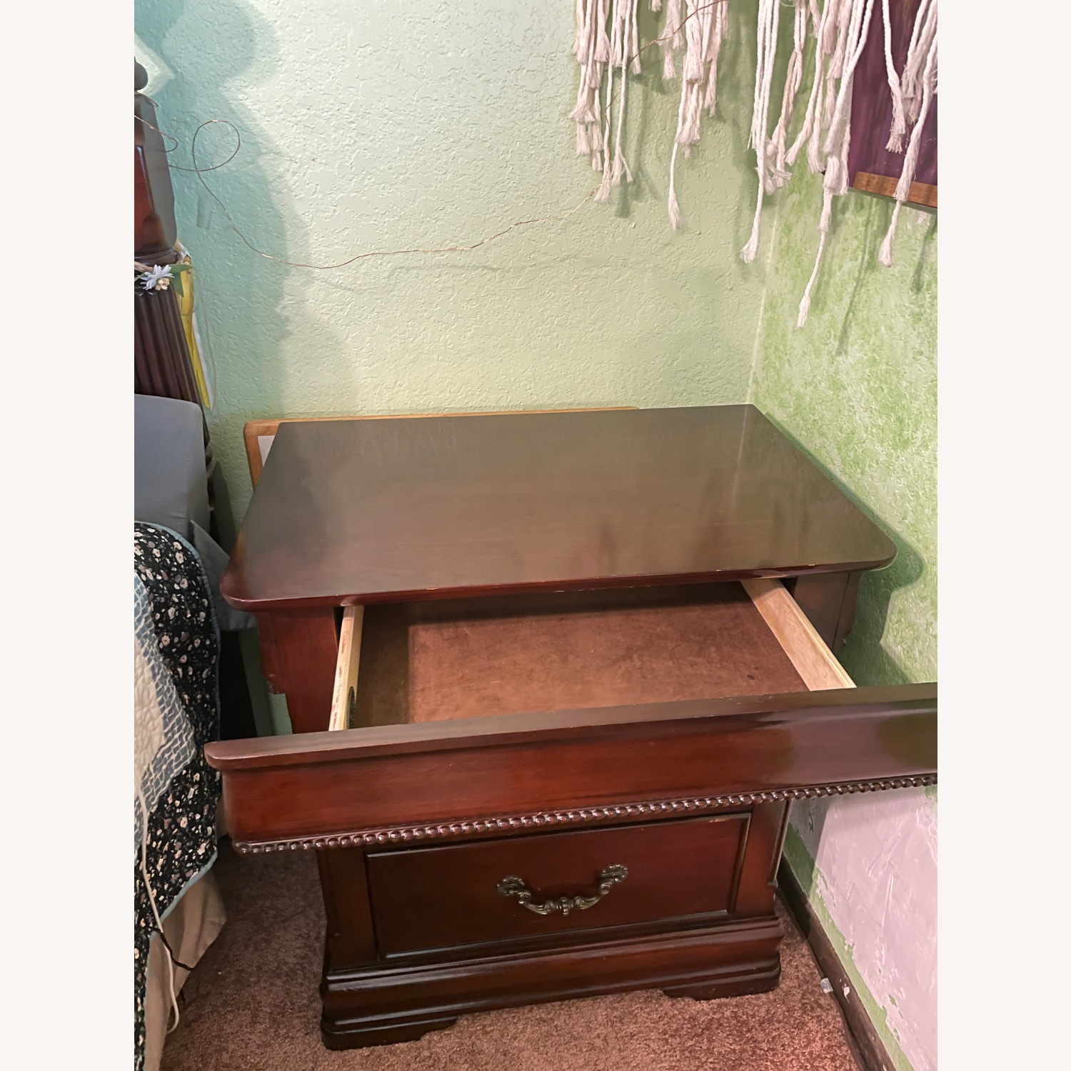 Dark Brown Cherry Wood Nightstand - image-5