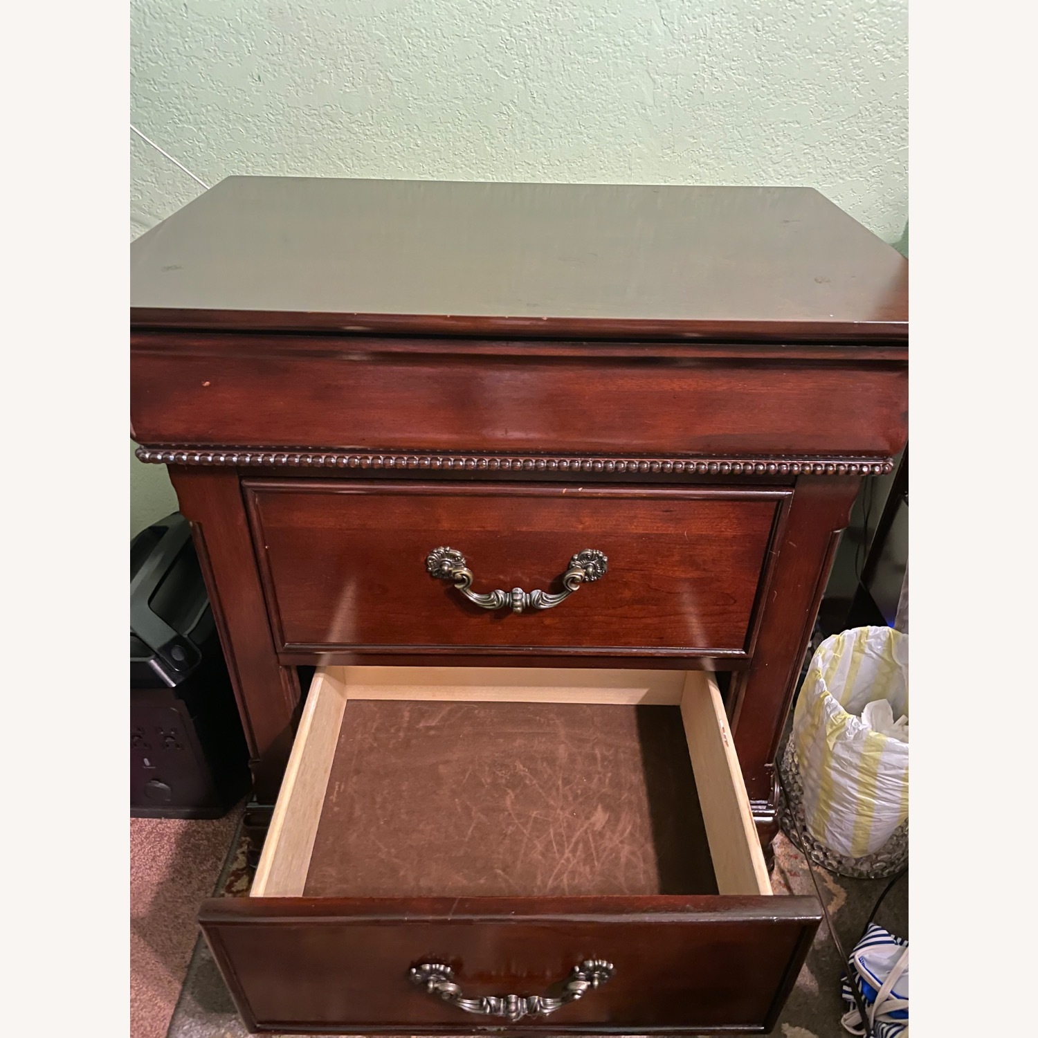 Dark Brown Cherry Wood Nightstand - image-6