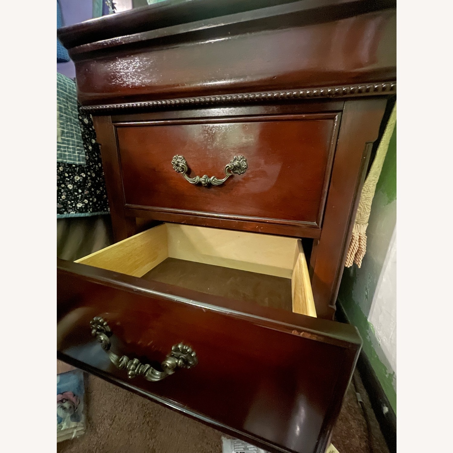Dark Brown Cherry Wood Nightstand - image-2