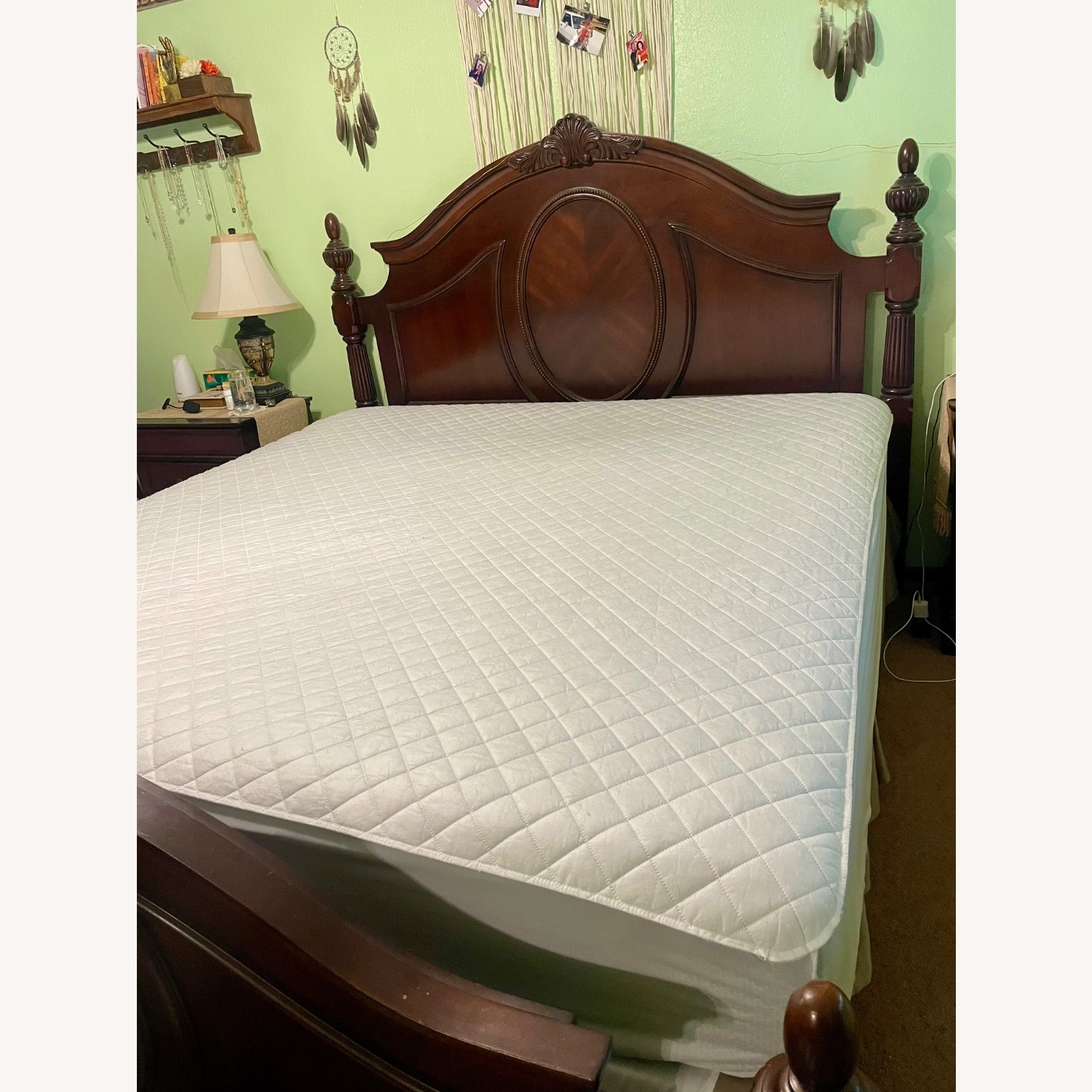 Dark Brown Cherry Wood King Bed - image-1