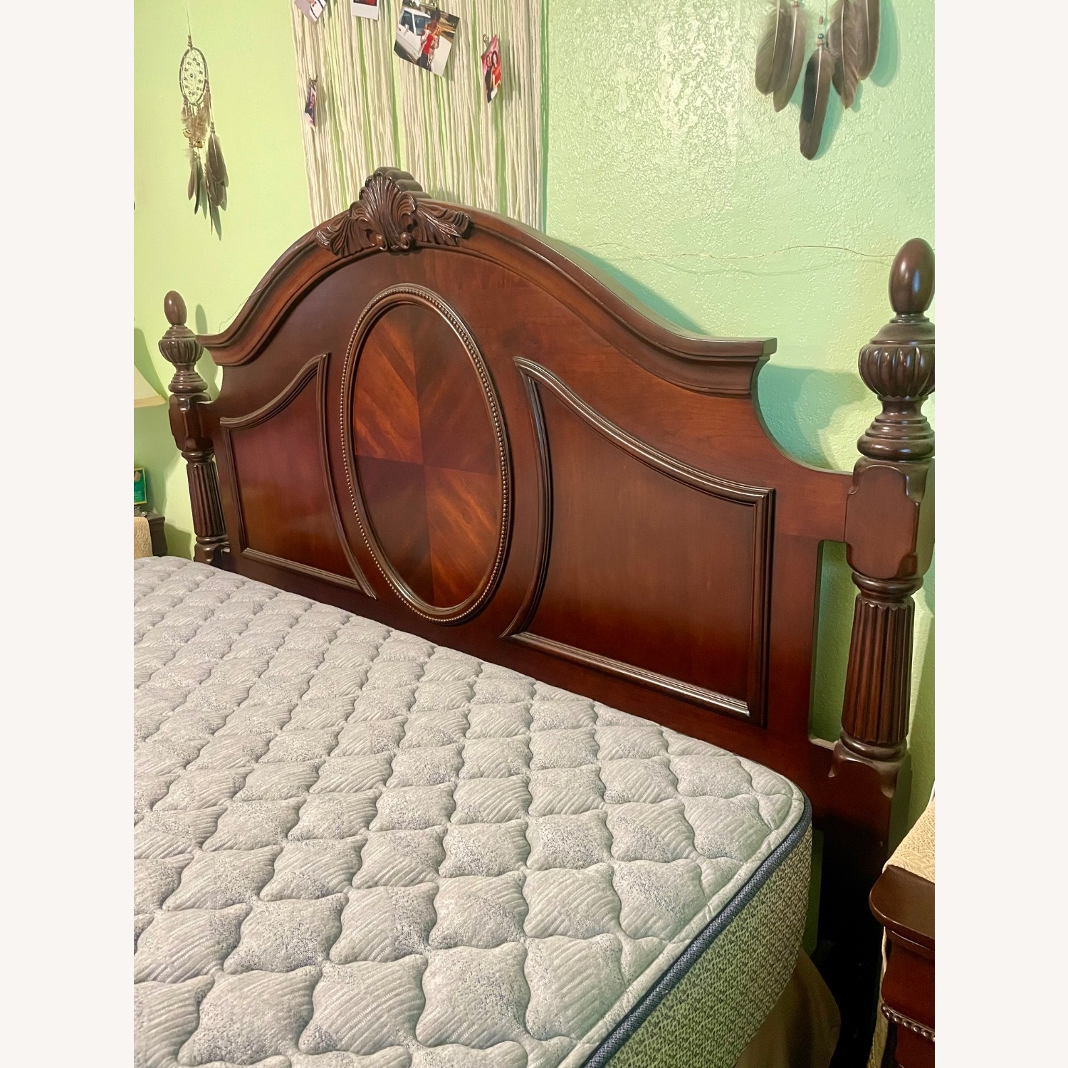Dark Brown Cherry Wood King Bed - image-3