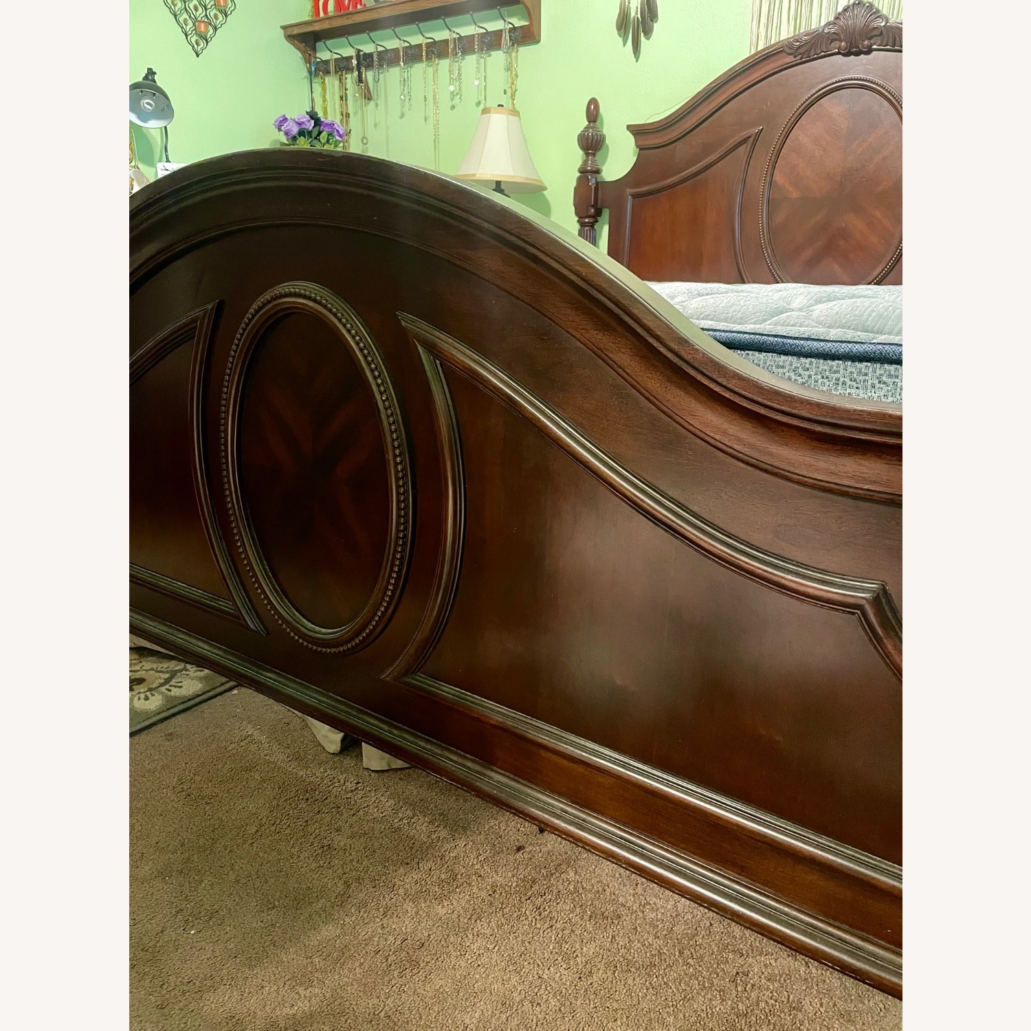 Dark Brown Cherry Wood King Bed - image-4