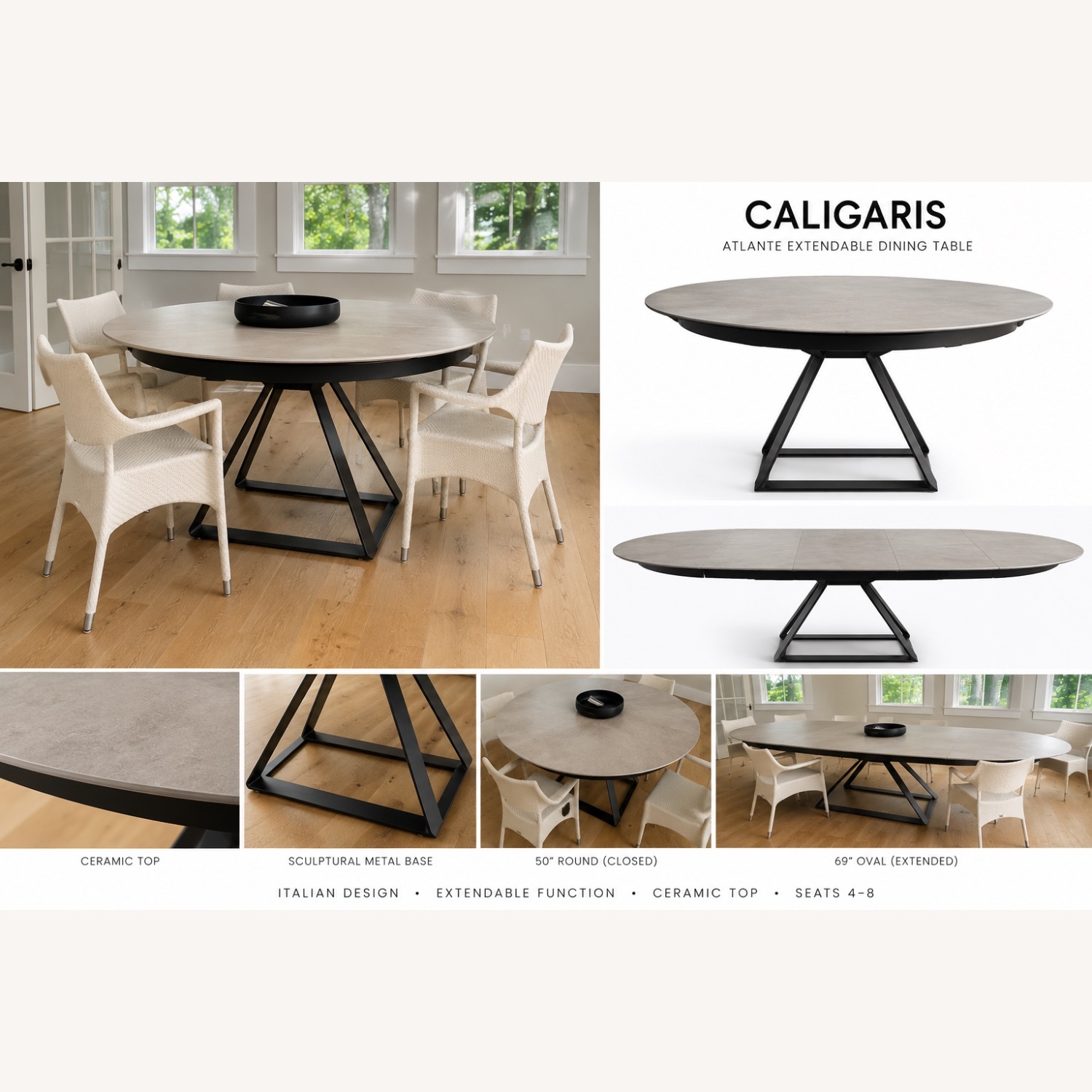 Caligaris Pedestal Expandable Dining Table - image-1
