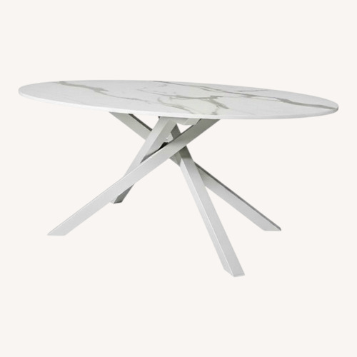 Used IKEA Mariedamm White Stone Dining Set with Chairs  for sale on AptDeco