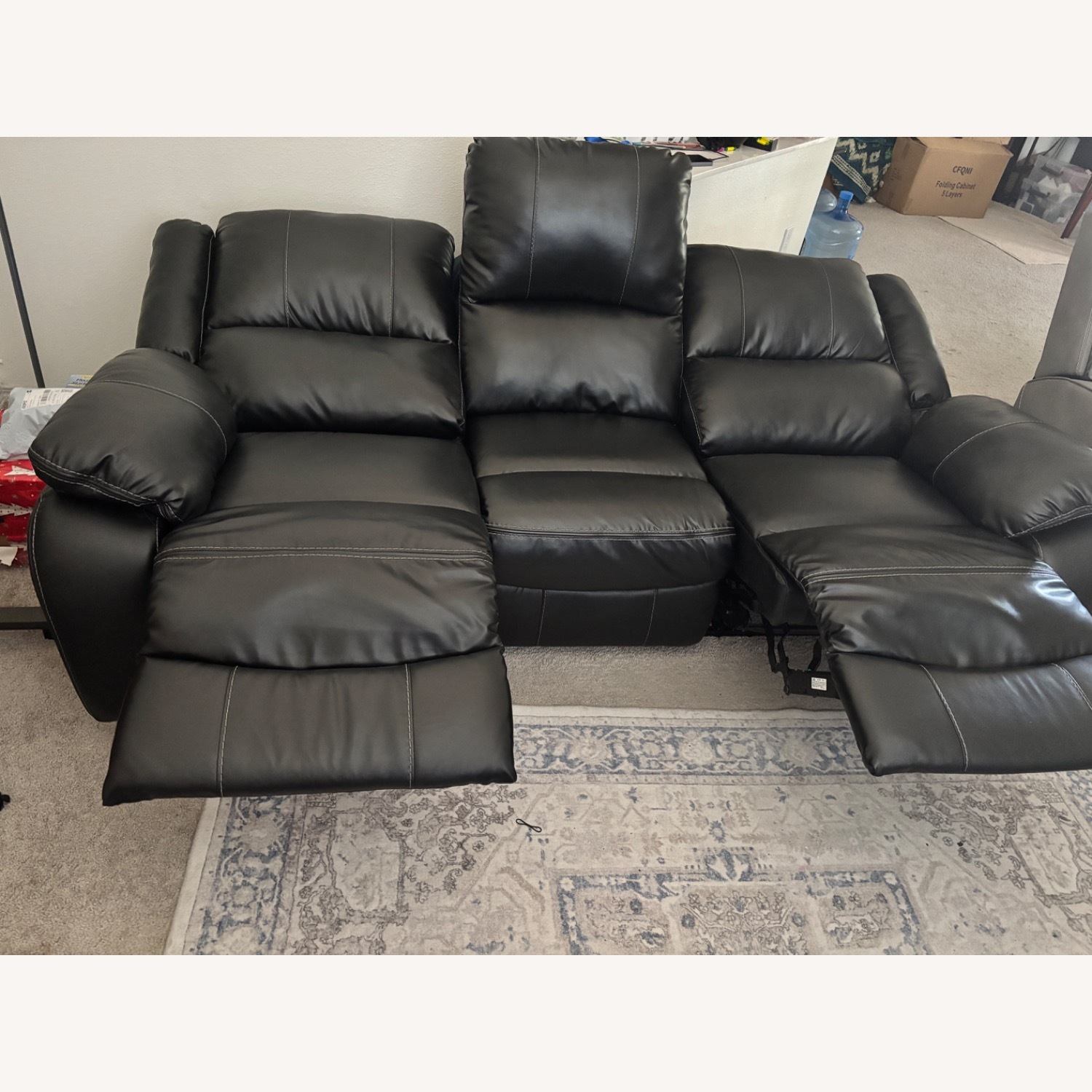 Ashley Furniture Caderwell Black Leather 3+ Seater Sofa - image-2