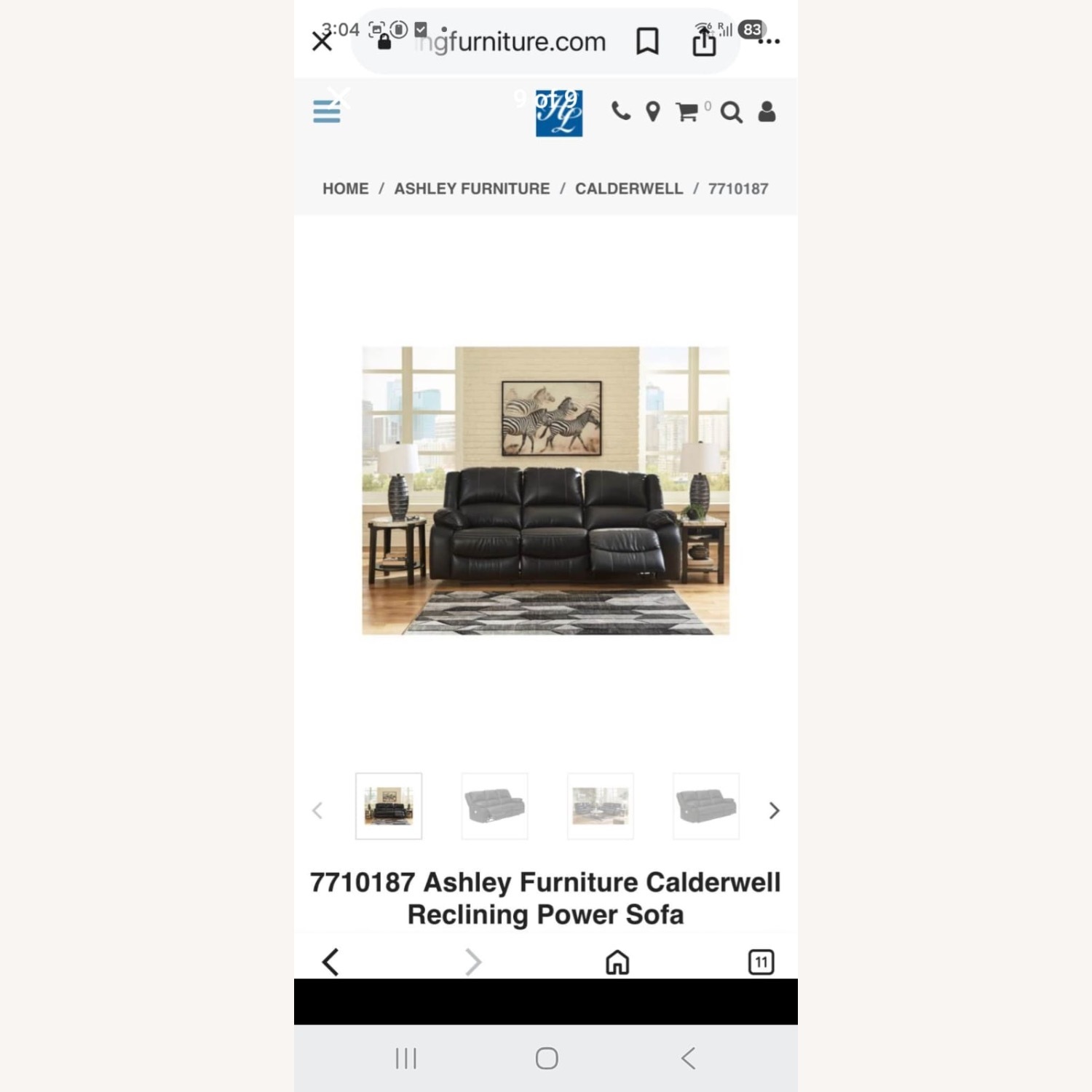 Ashley Furniture Caderwell Black Leather 3+ Seater Sofa - image-4