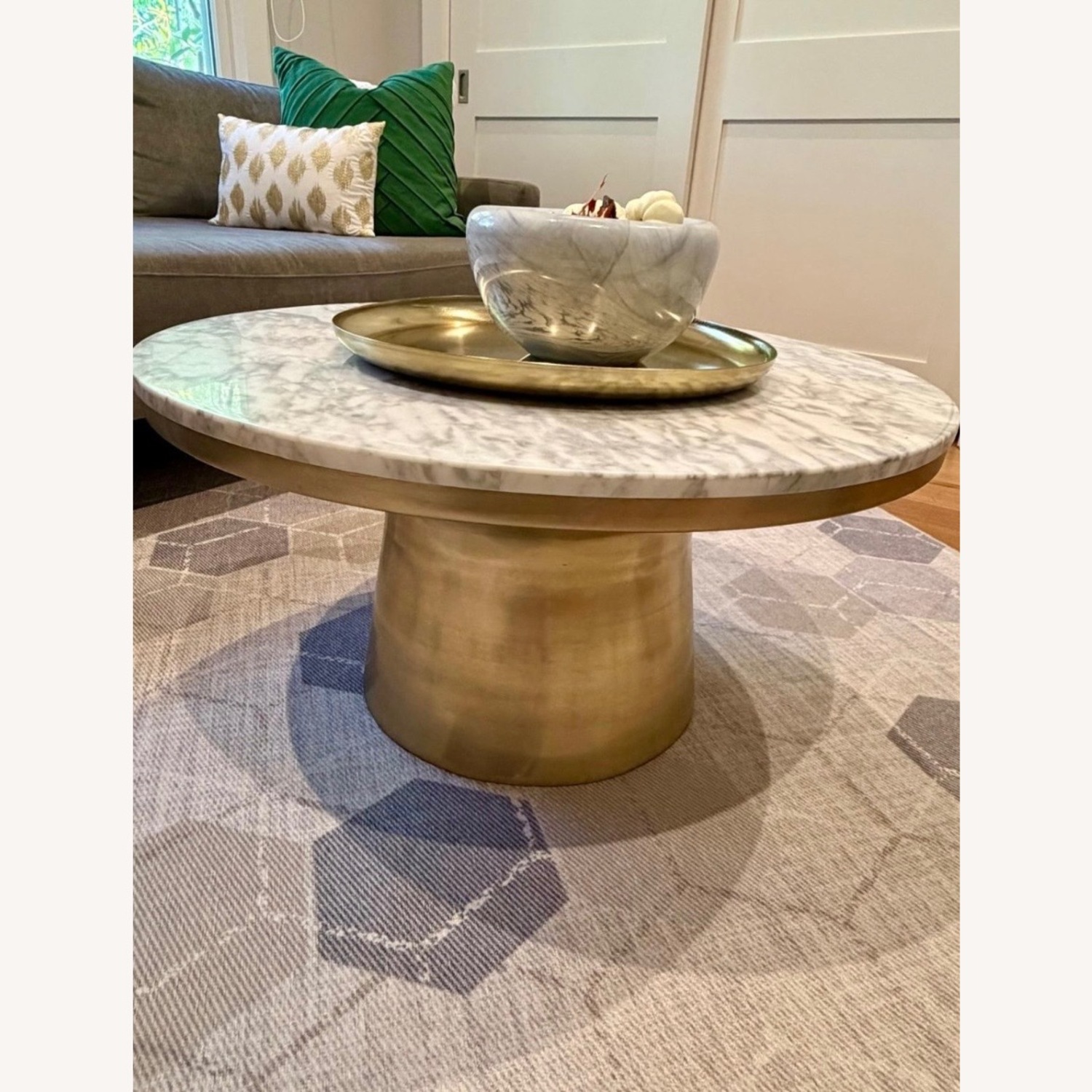 West Elm Marble Topped Pedestal Coffee Table (30.5") - image-1
