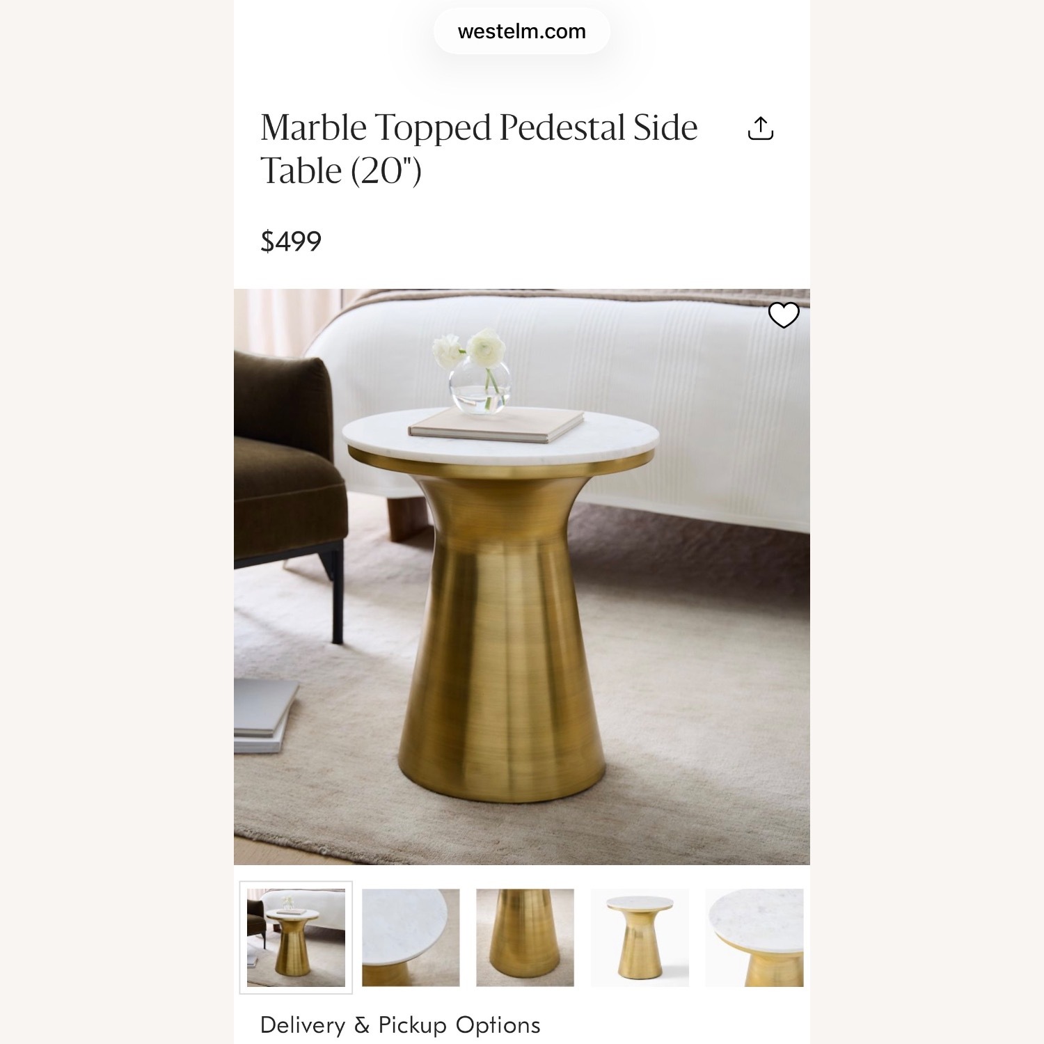 West Elm Marble and Brass Side Table - image-3