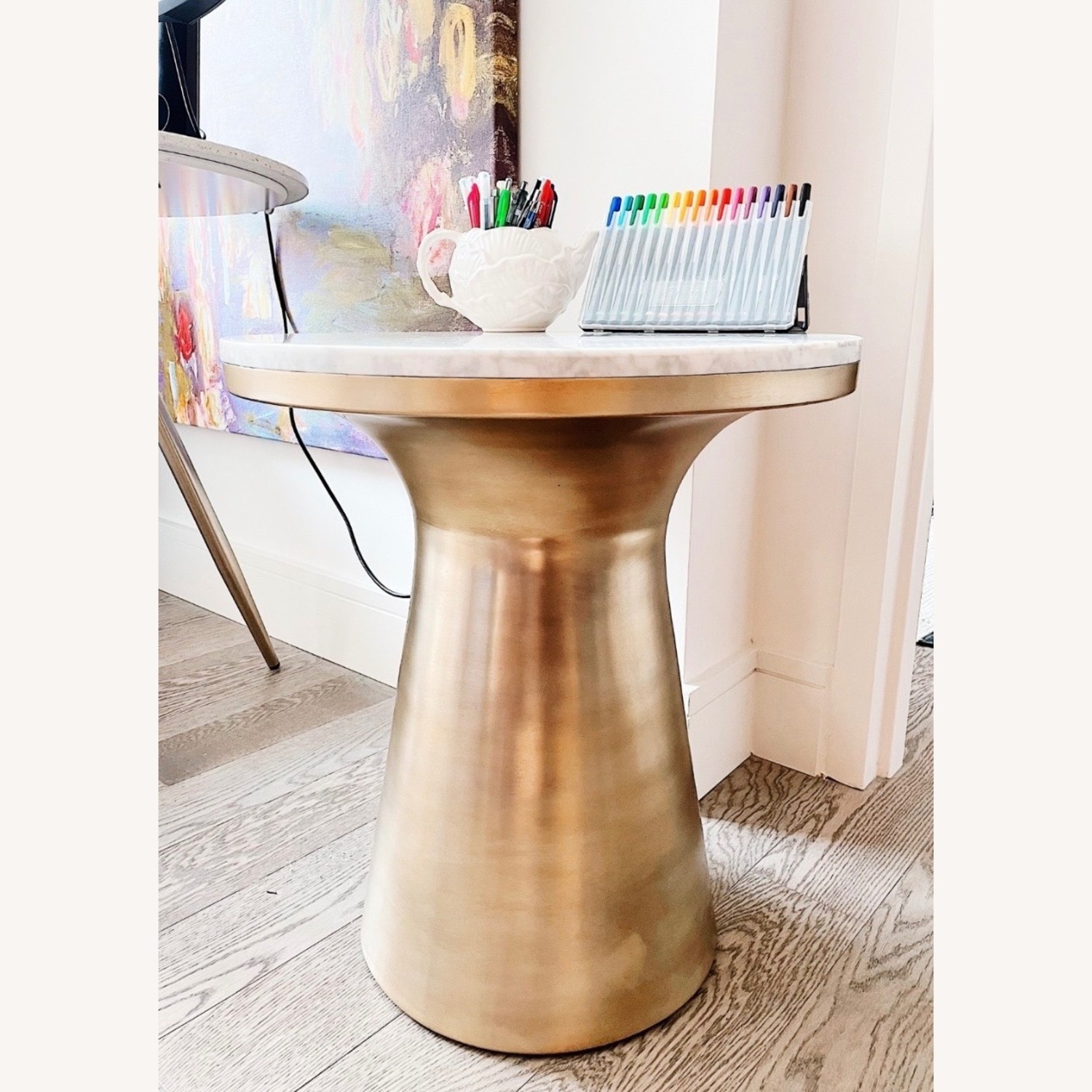 West Elm Marble and Brass Side Table - image-2