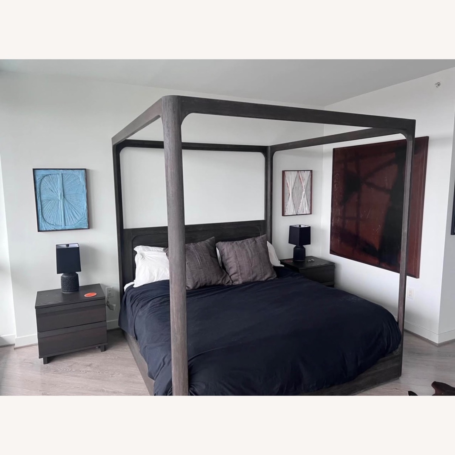 Restoration Hardware Martens Canopy Dark Gray Wood King Bed - image-4