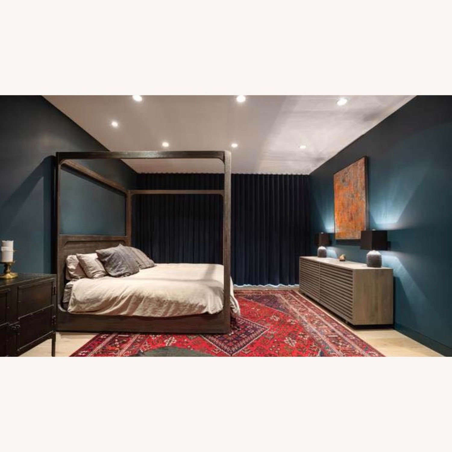 Restoration Hardware Martens Canopy Dark Gray Wood King Bed - image-3