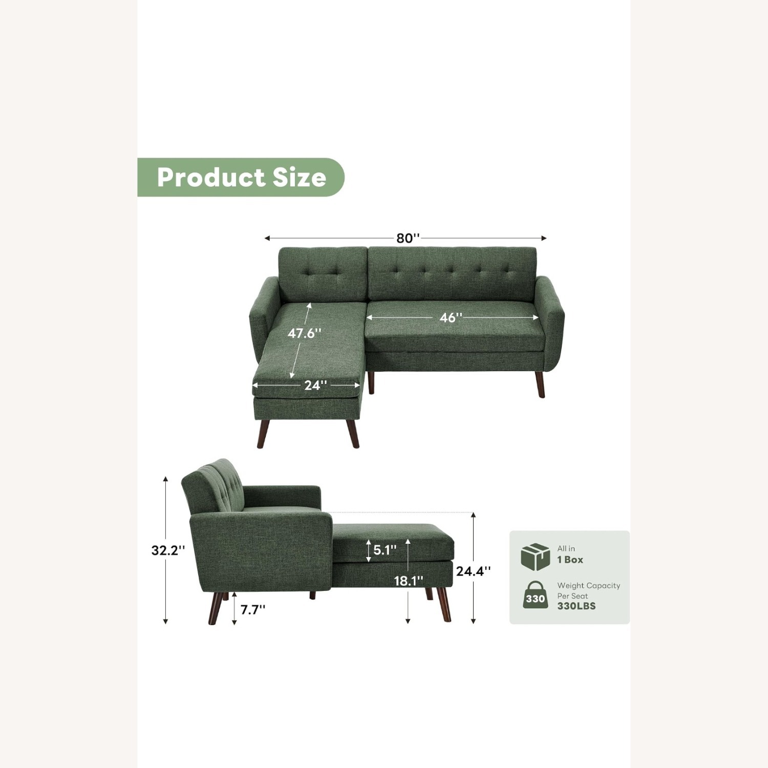 Wayfair Green Fabric 2 Piece Sectional - image-5