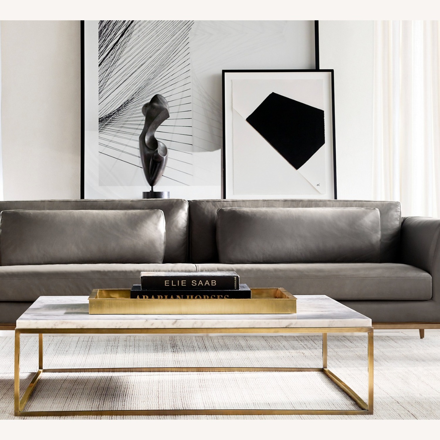 Restoration Hardware Marble & Brass Coffee Table - image-2