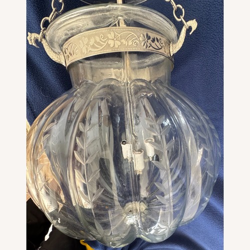 Used Designer Etched Glass Lantern Polished Nickel for sale on AptDeco