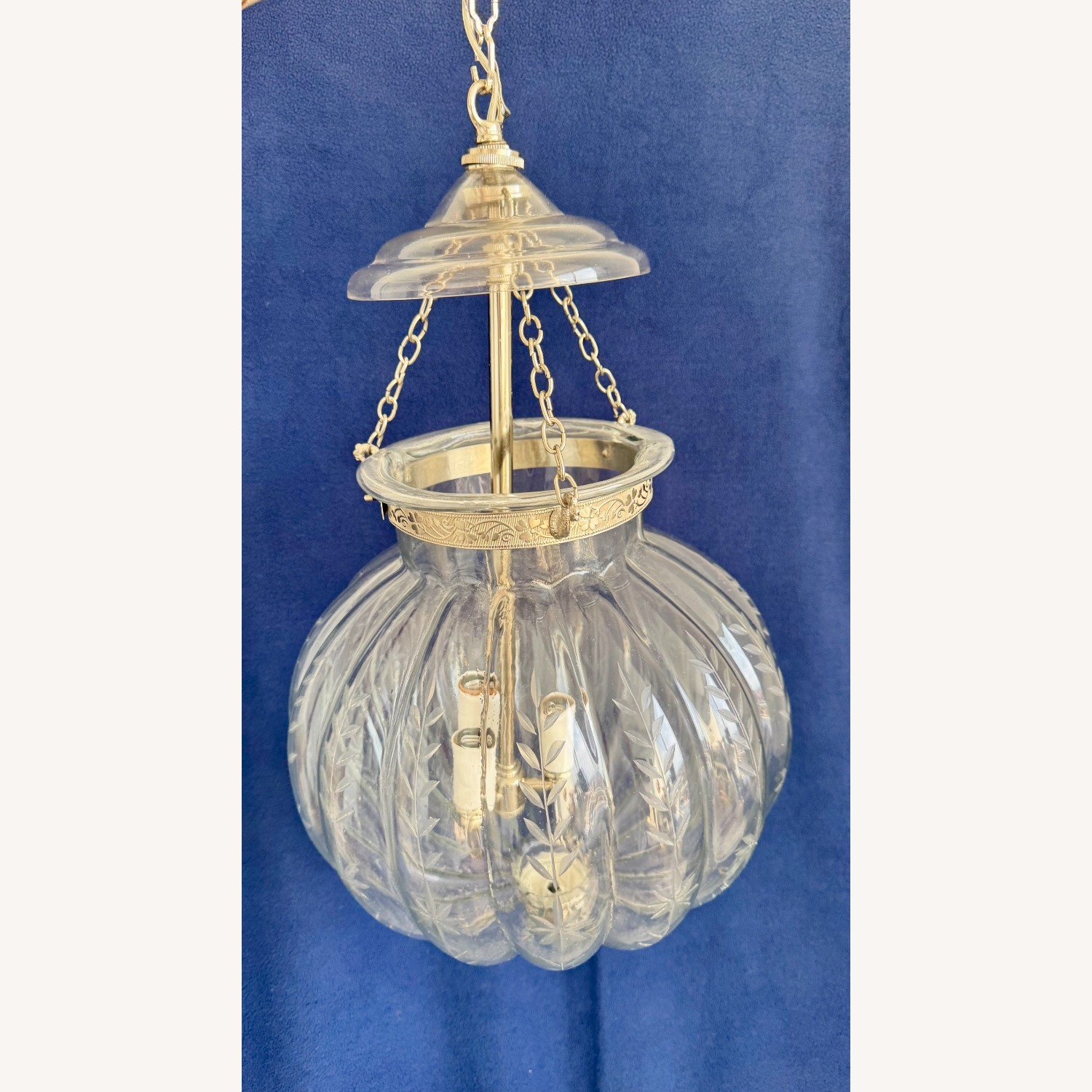 Designer Etched Glass Lantern Polished Nickel - image-4