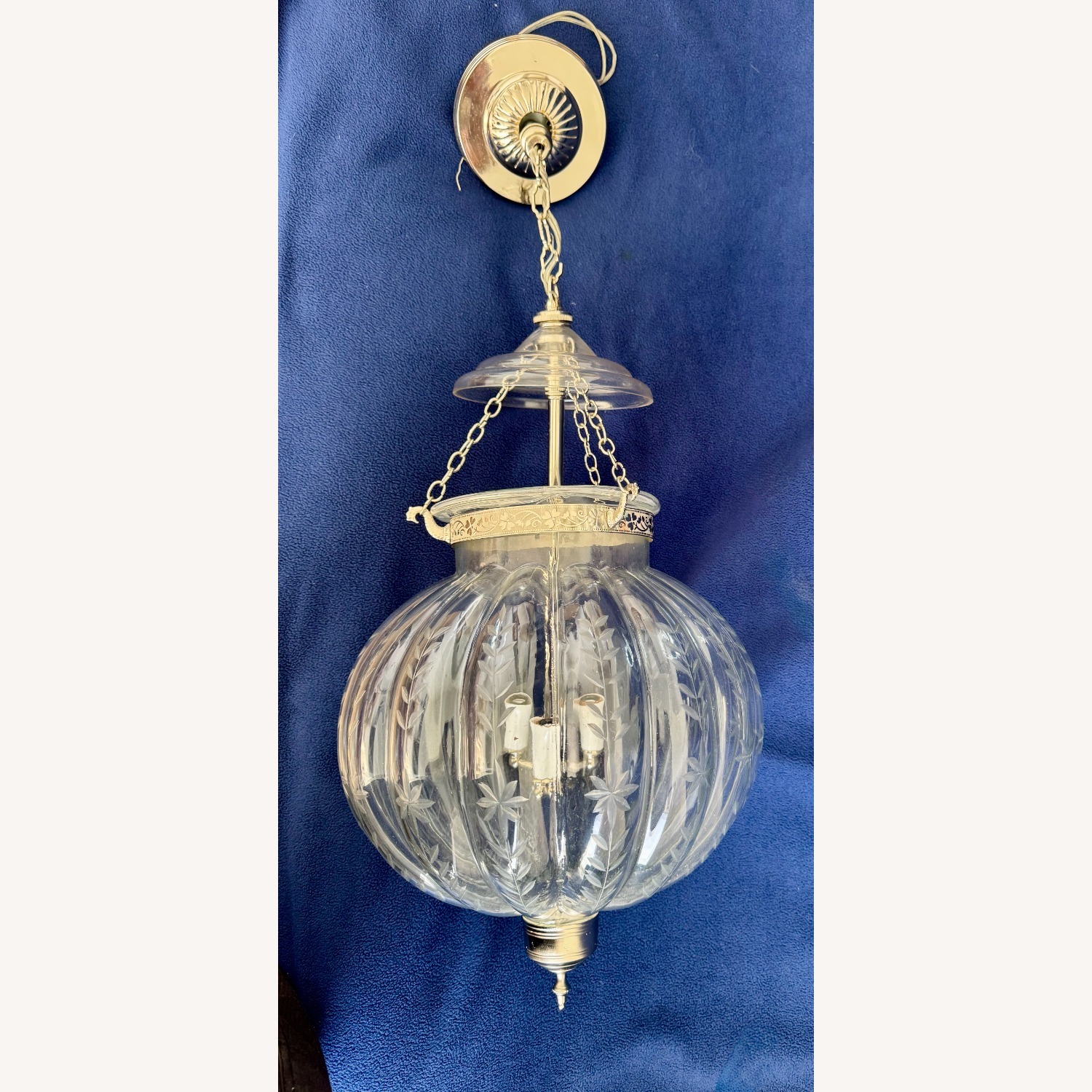 Designer Etched Glass Lantern Polished Nickel - image-2