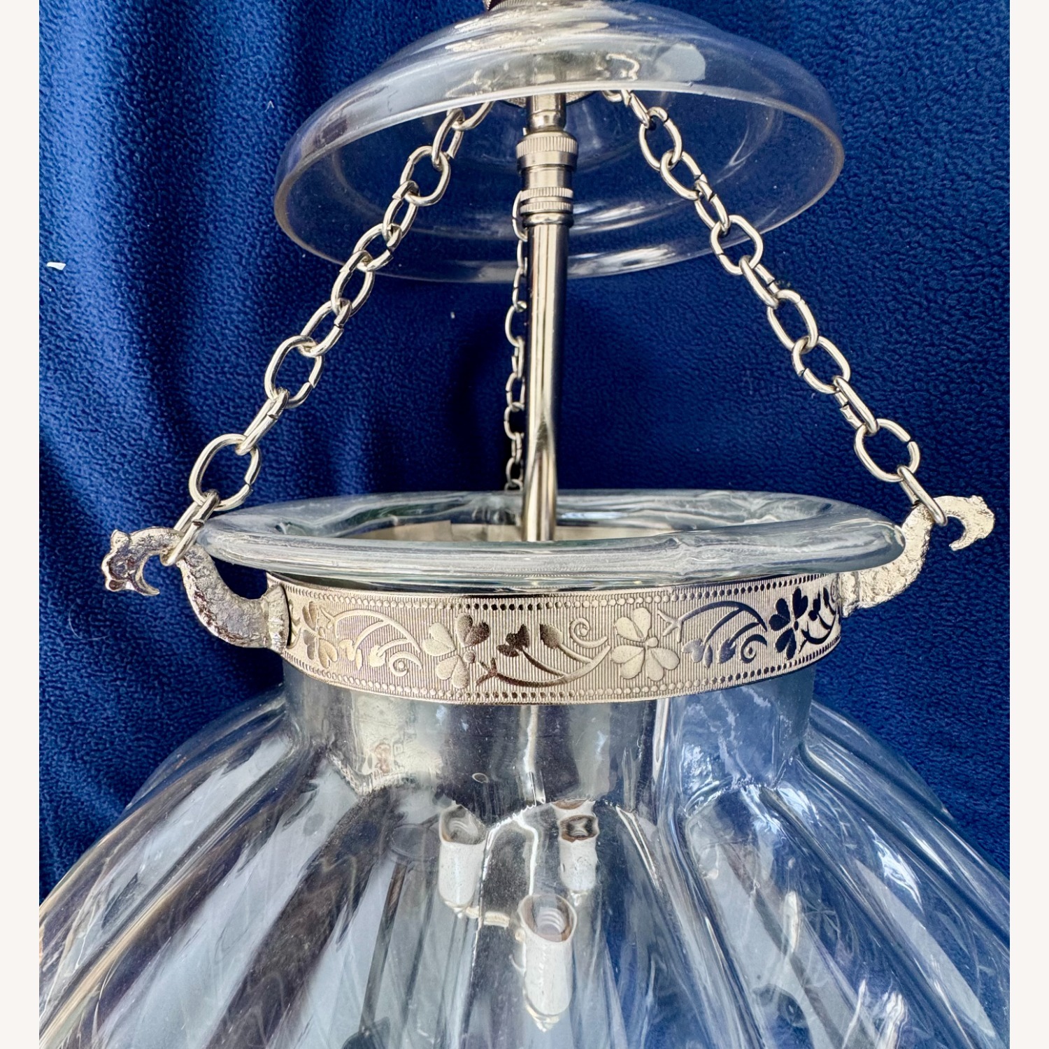 Designer Etched Glass Lantern Polished Nickel - image-3