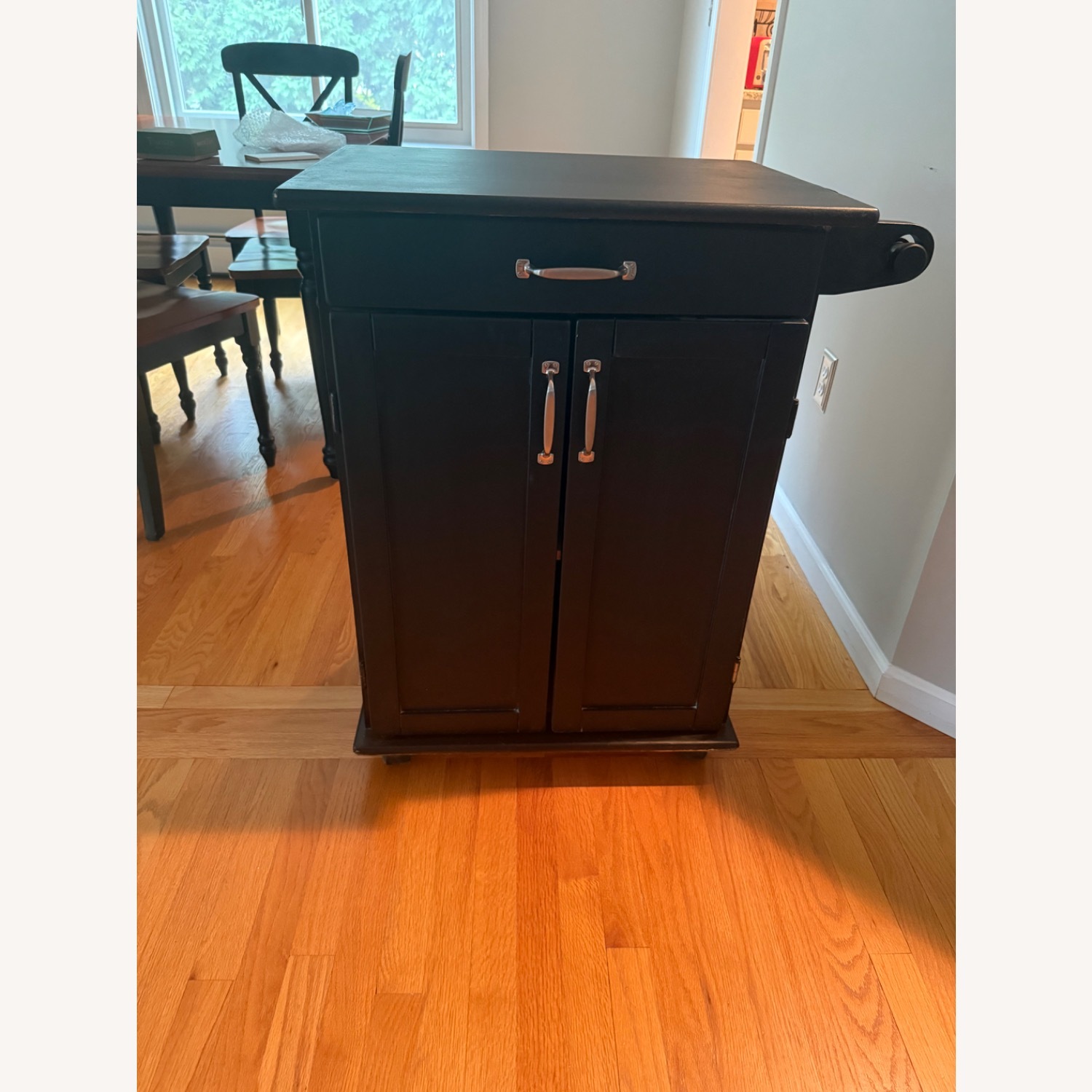 Black Painted Wood Bar Cart with Wheels - image-1