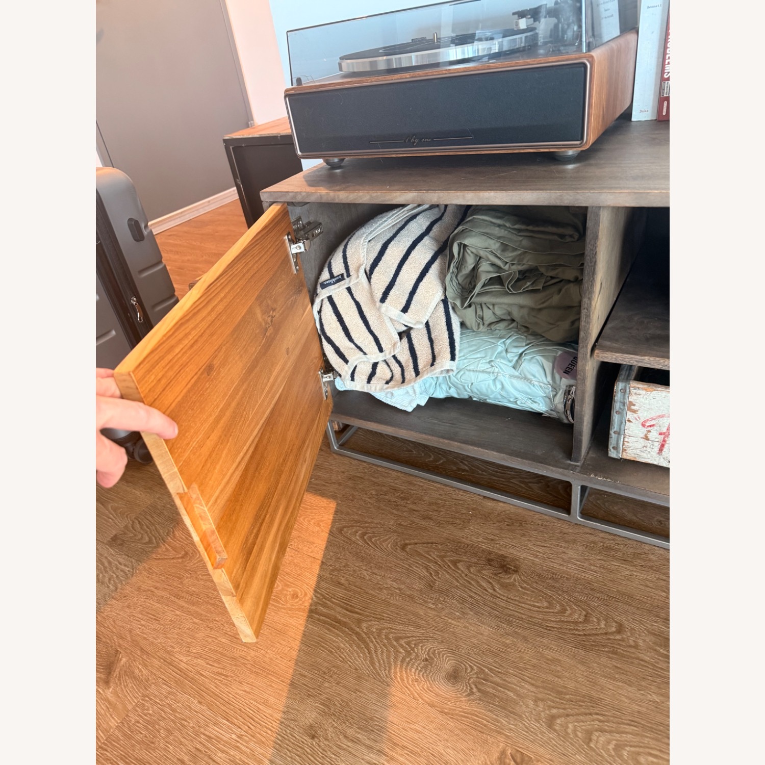 Mid-Century Modern Wood and Metal Media Console - image-2