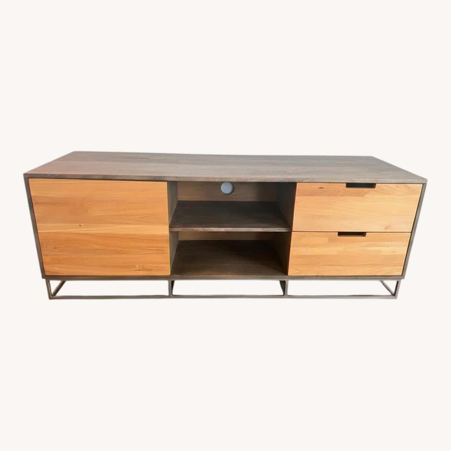 Mid-Century Modern Wood and Metal Media Console - image-0