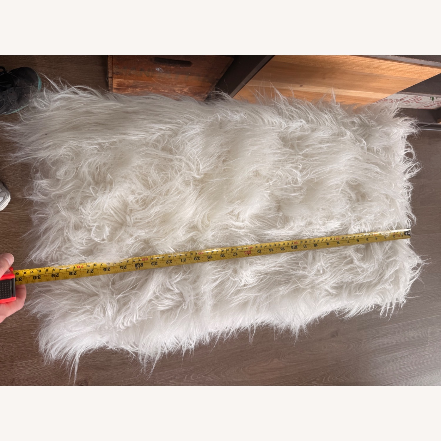White Faux Fur Bench with Gold Metal Base - image-6