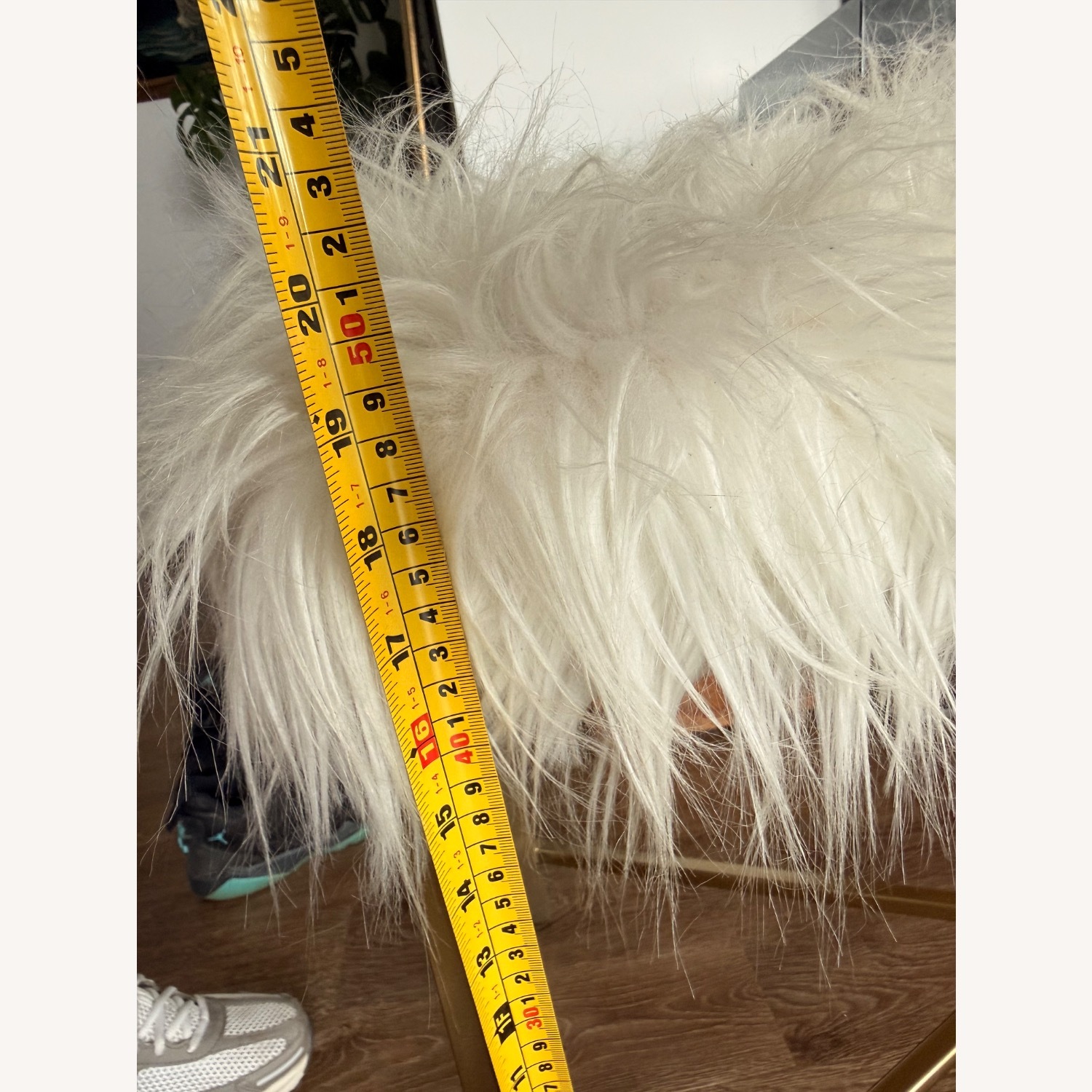 White Faux Fur Bench with Gold Metal Base - image-5