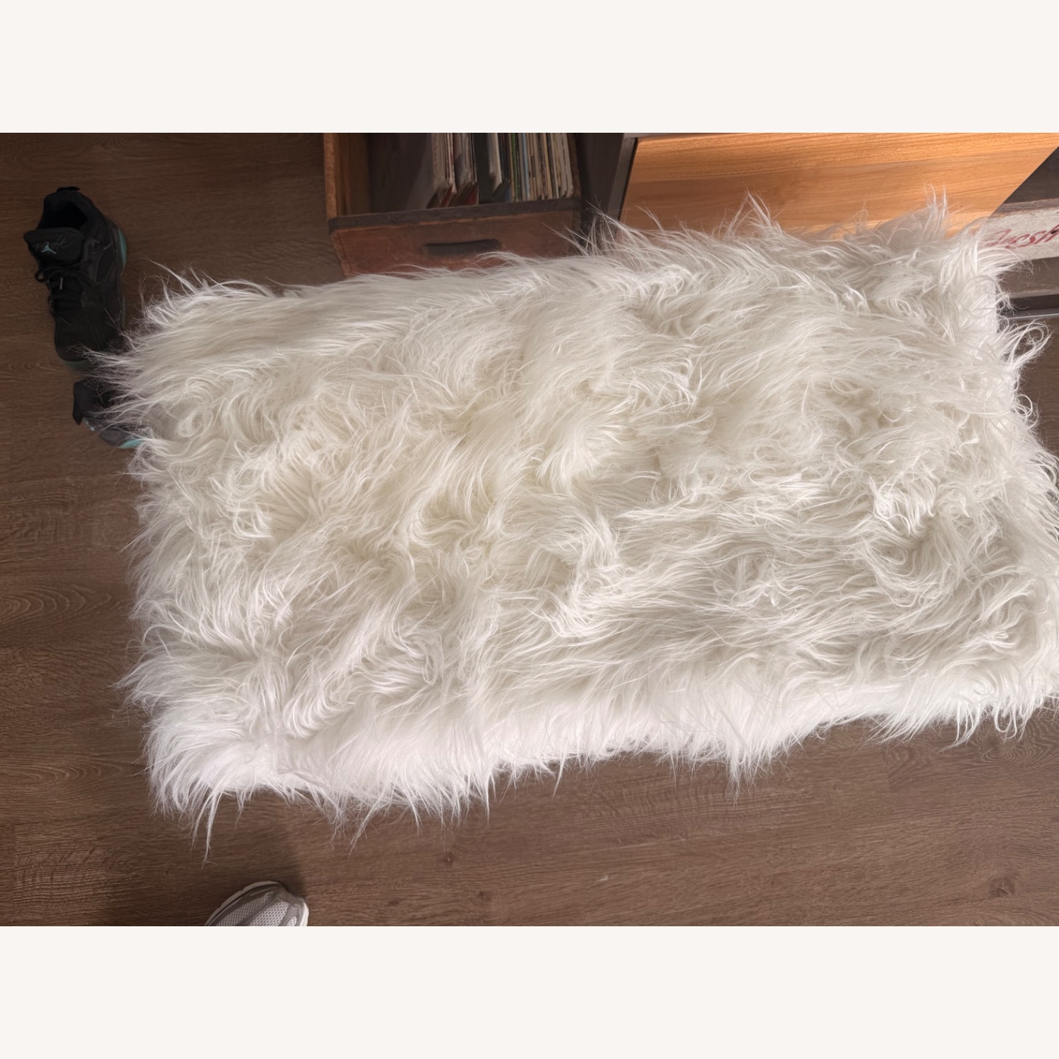 White Faux Fur Bench with Gold Metal Base - image-2