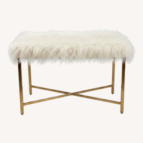 Used White Faux Fur Bench with Gold Metal Base for sale on AptDeco