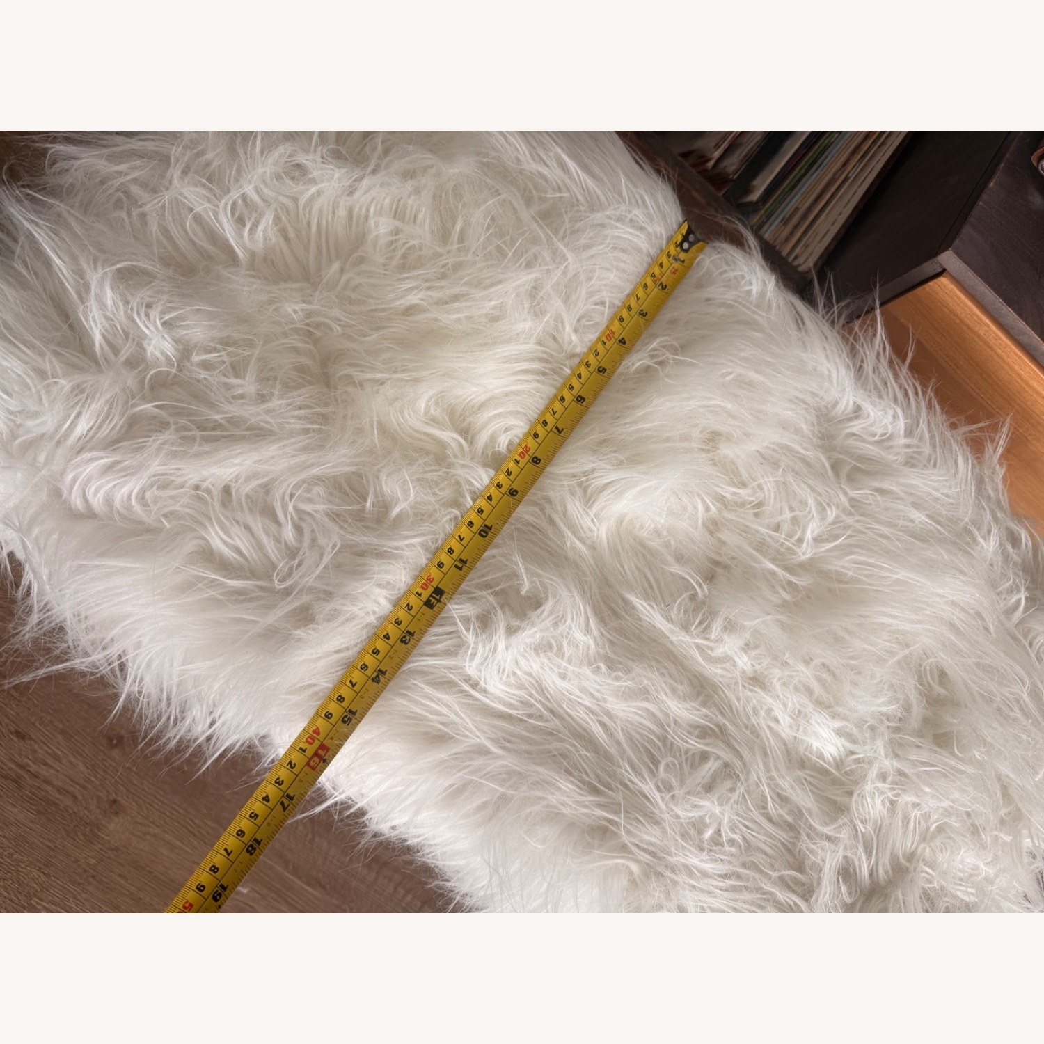 White Faux Fur Bench with Gold Metal Base - image-7