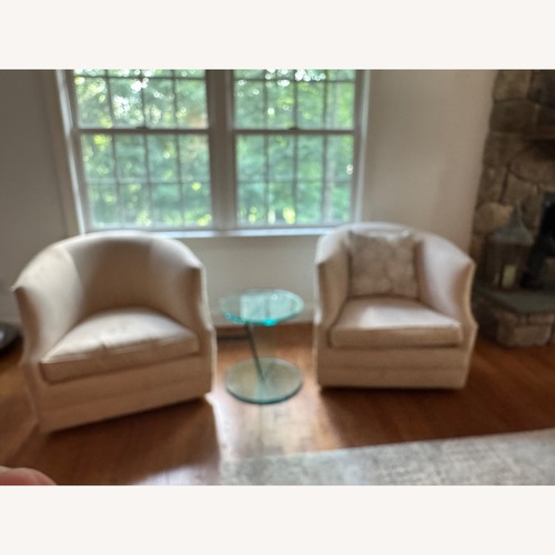 Used Lillian August Creme Twirling Barrel Chairs for sale on AptDeco