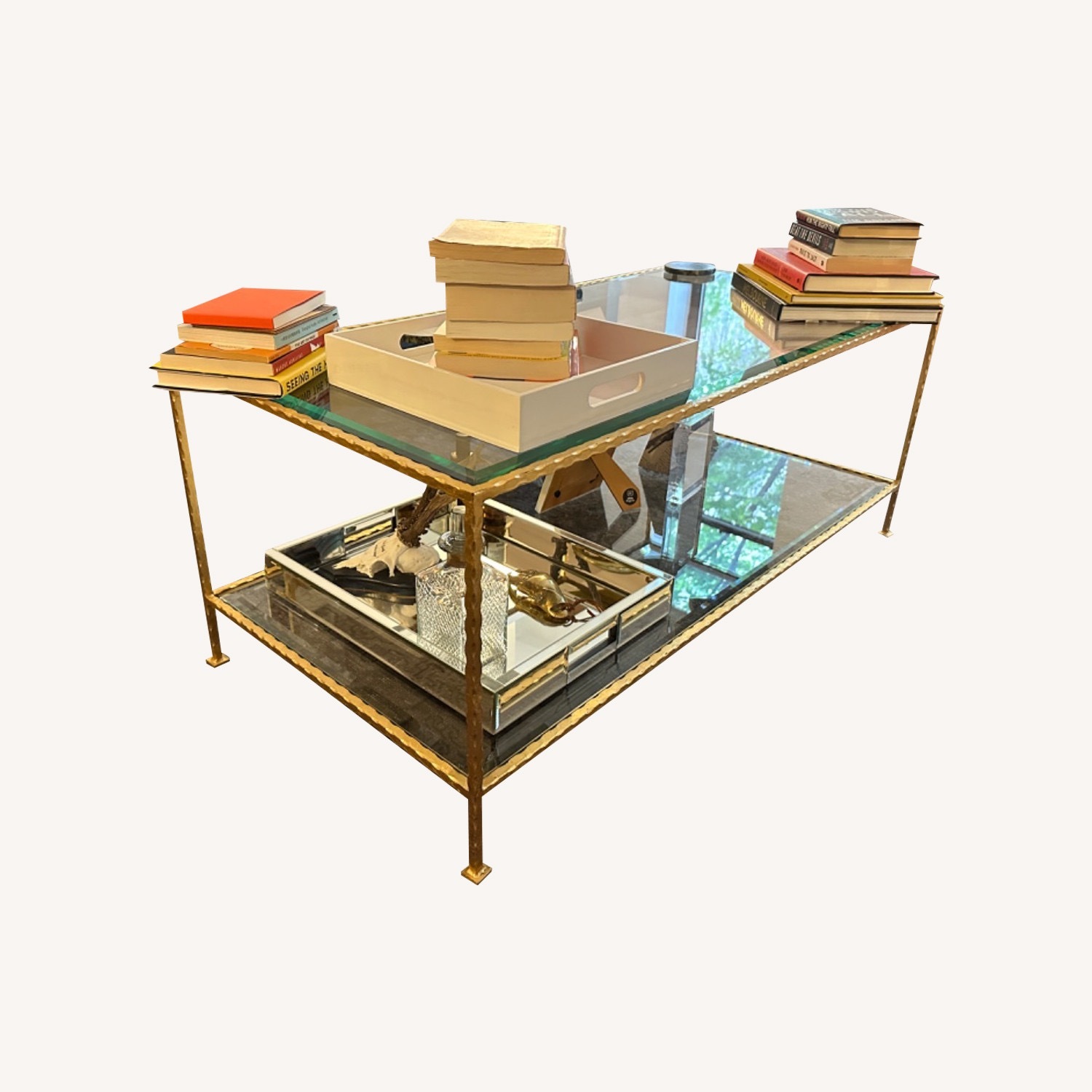 Mid Century Glass and Gold Leaf Coffee Table - image-5