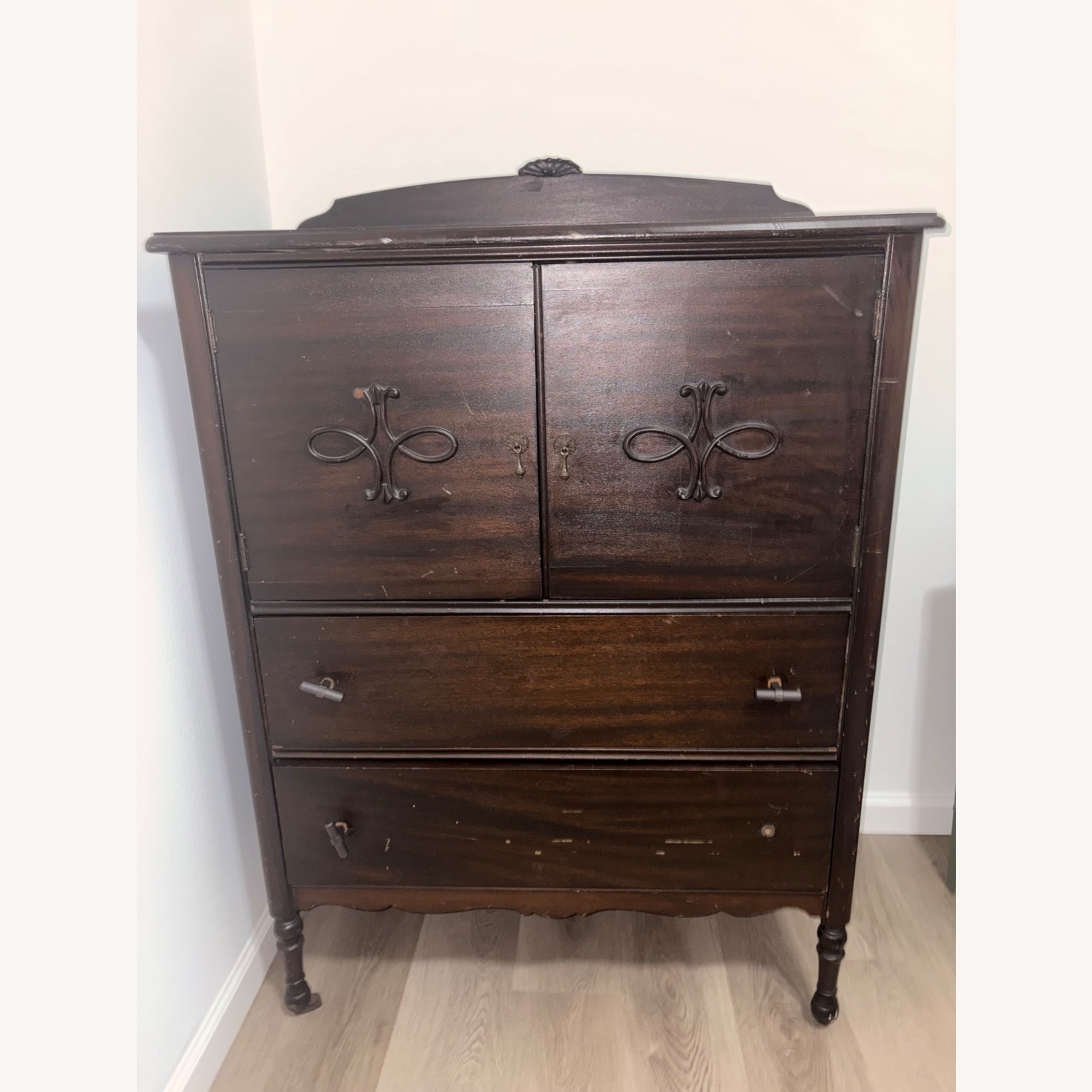 Vintage/Antique Dark Brown Wood Dresser - image-1