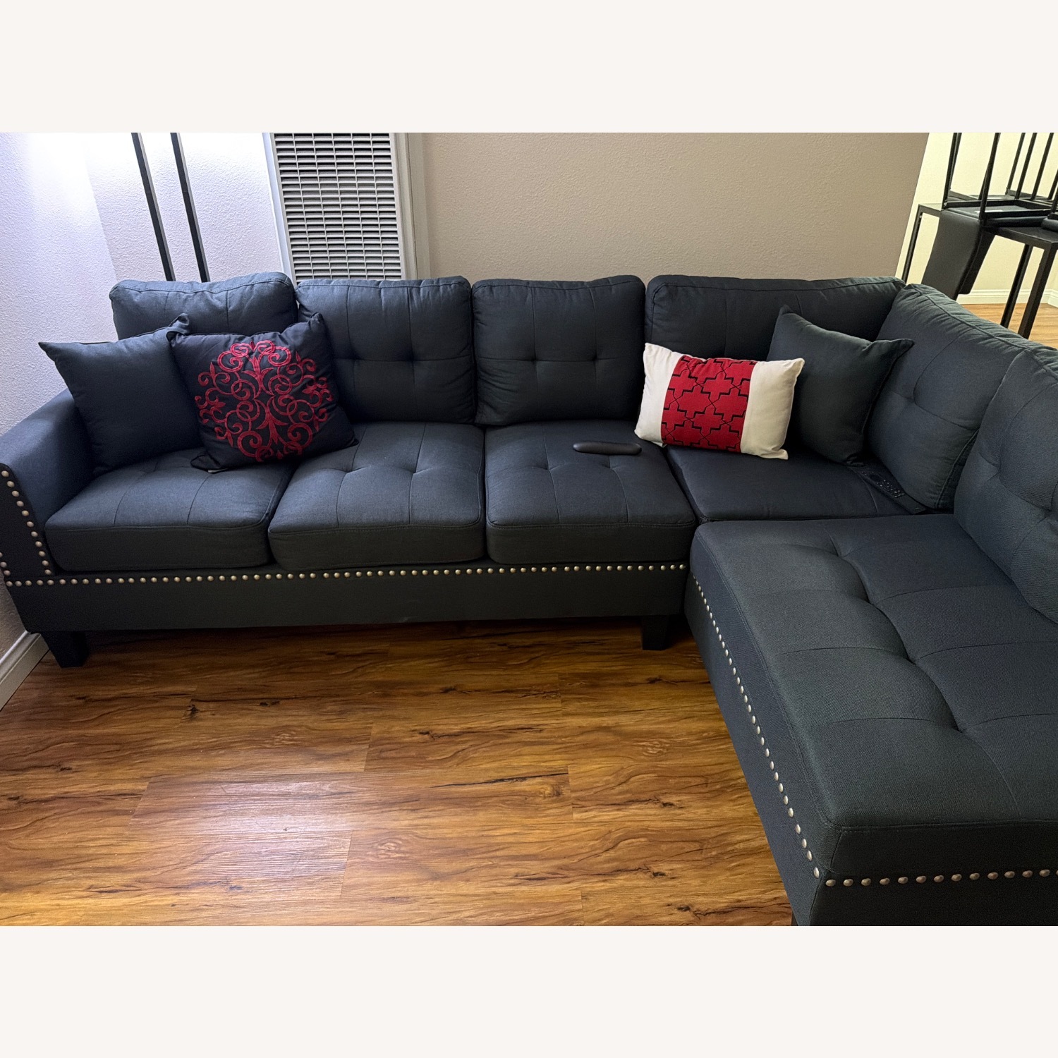 Navy Blue Color L-Shaped Sectional Couch - image-2