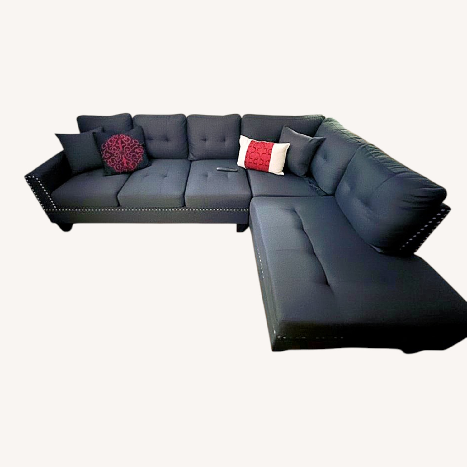 Navy Blue Color L-Shaped Sectional Couch - image-0