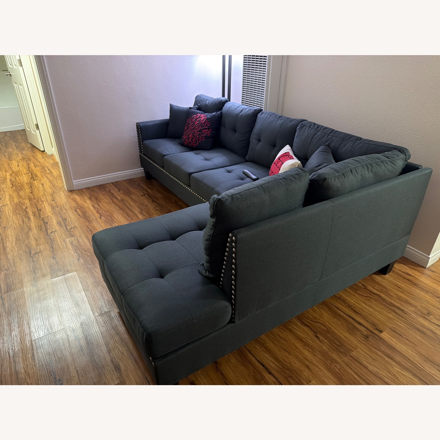 Navy Blue Color L-Shaped Sectional Couch - image-3