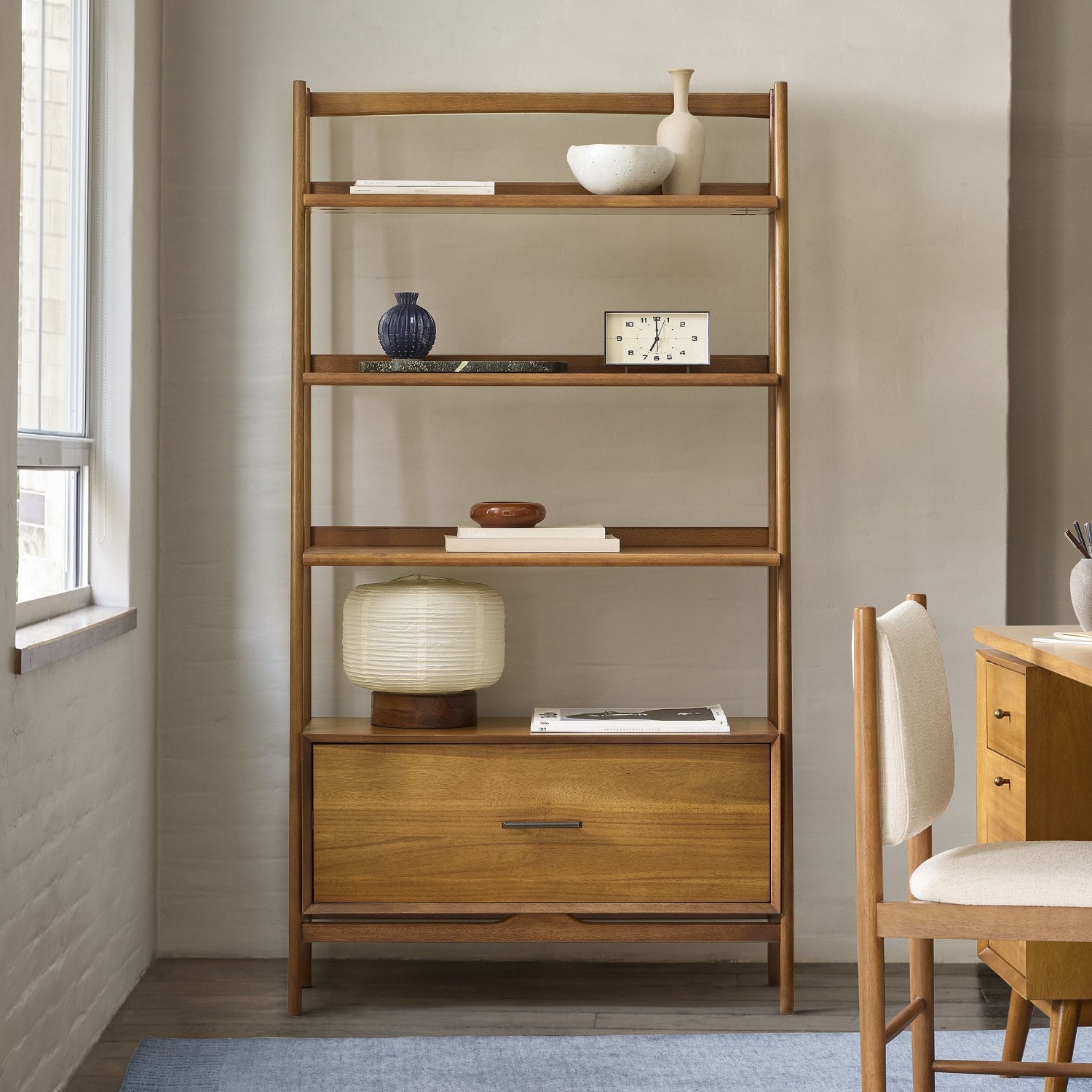 West Elm Mid-Century Bookshelf W Drawer (38") - image-4