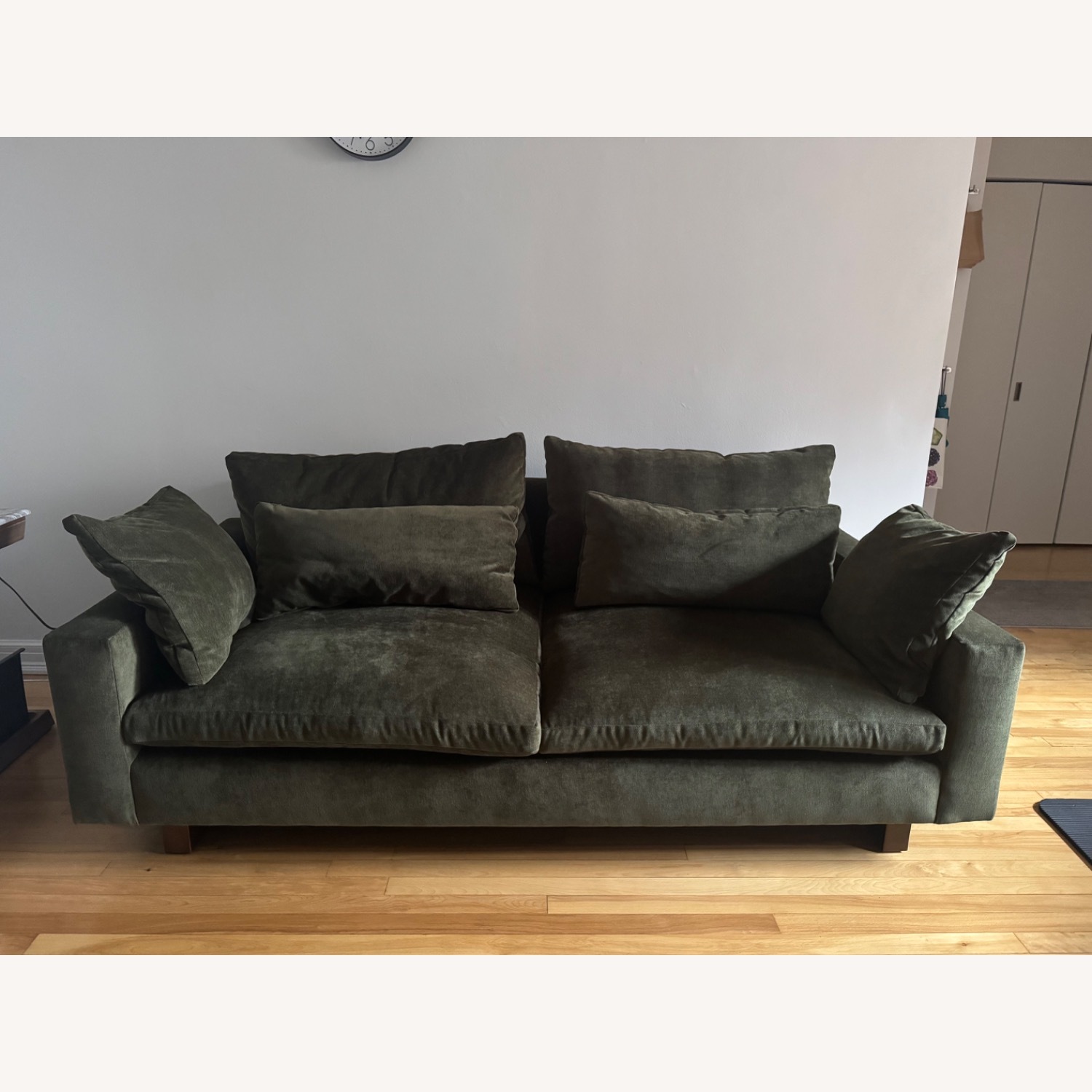West Elm Harmony Green Velvet 3+ Seater Sofa and Ottoman - image-1