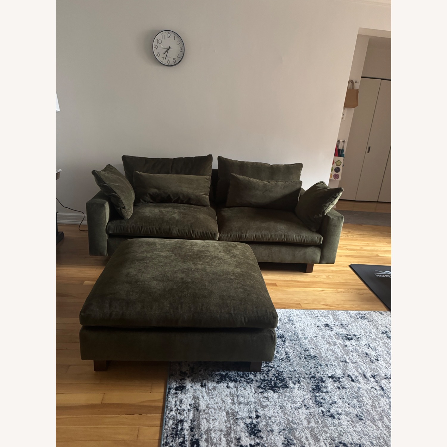 West Elm Harmony Green Velvet 3+ Seater Sofa and Ottoman - image-2