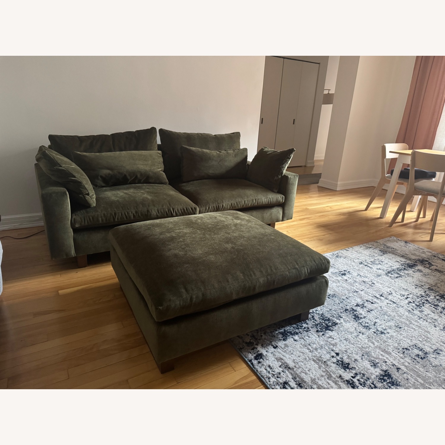 West Elm Harmony Green Velvet 3+ Seater Sofa and Ottoman - image-3