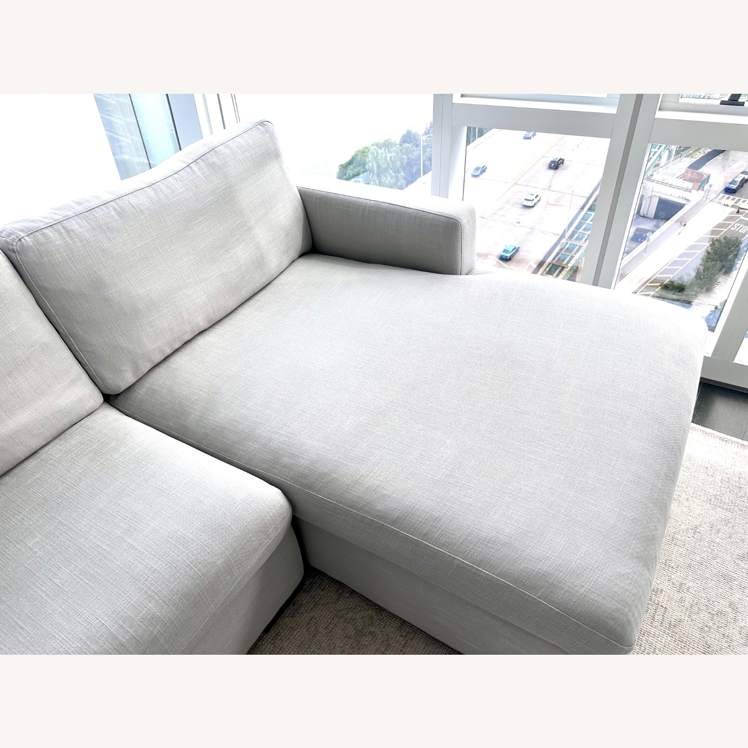 Light Gray Fabric Sleeper Sofa With Chaise Longue - image-5