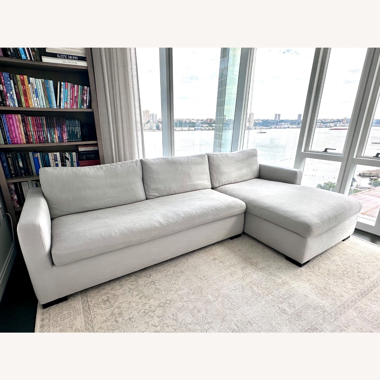 Light Gray Fabric Sleeper Sofa With Chaise Longue - image-3