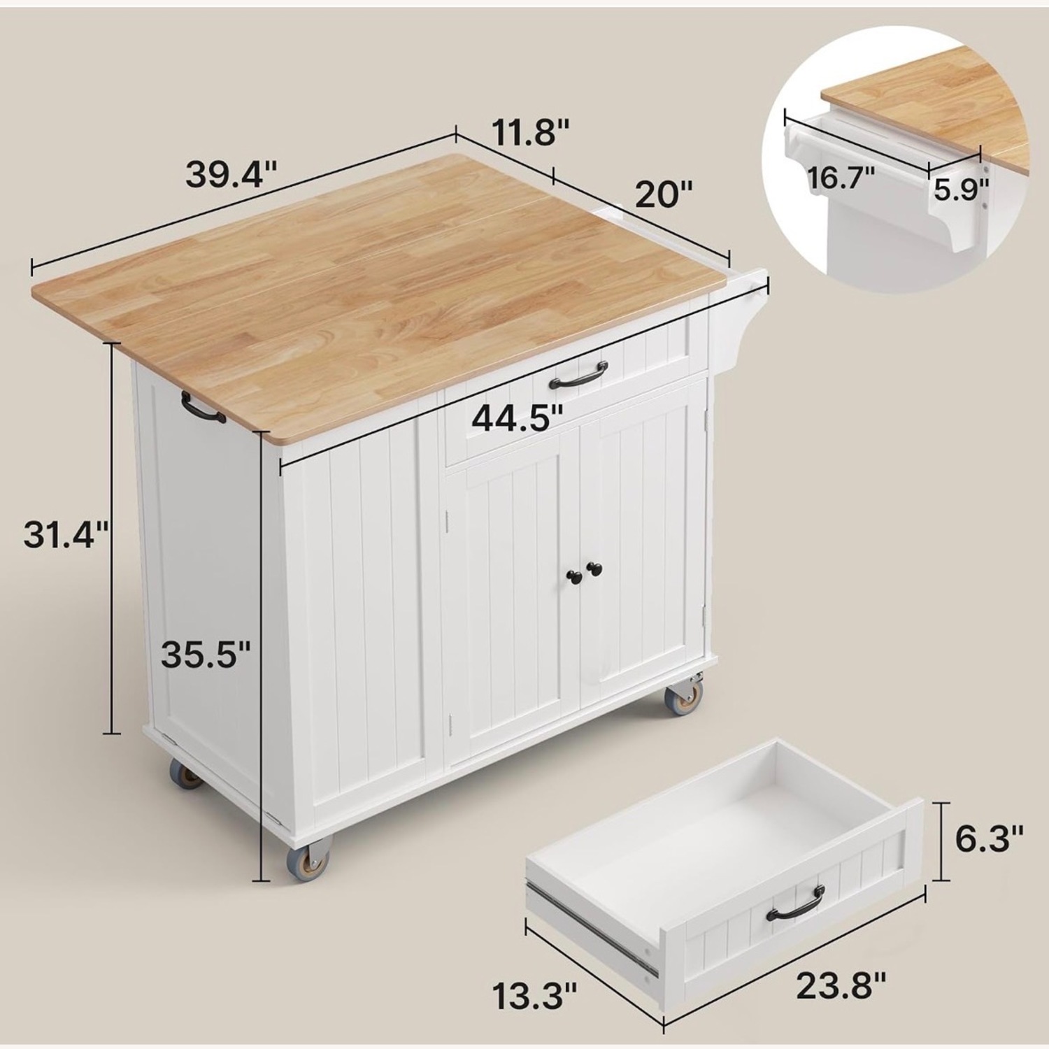 White Kitchen Island Cart - image-3