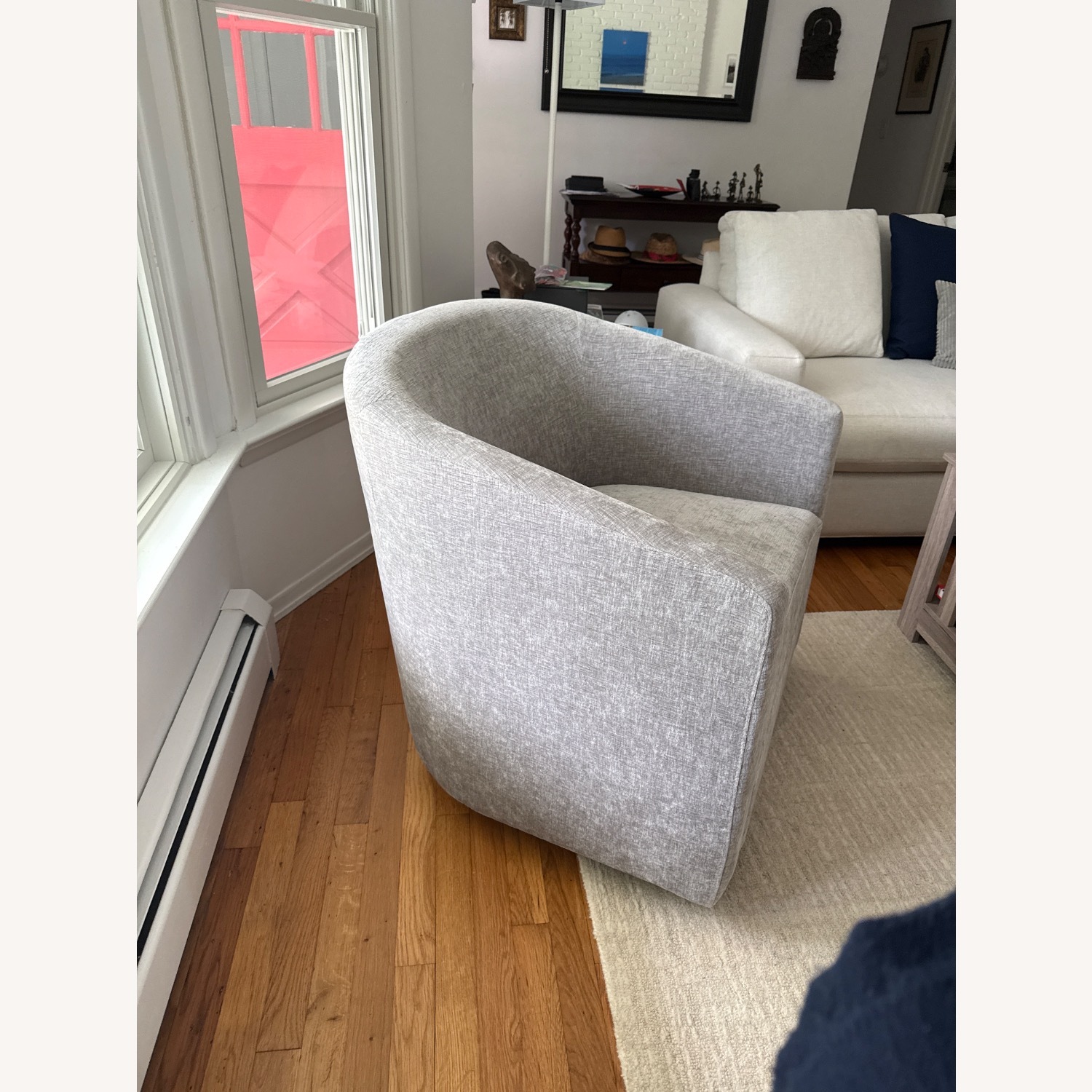 Light Gray Fabric Accent Chair - image-3