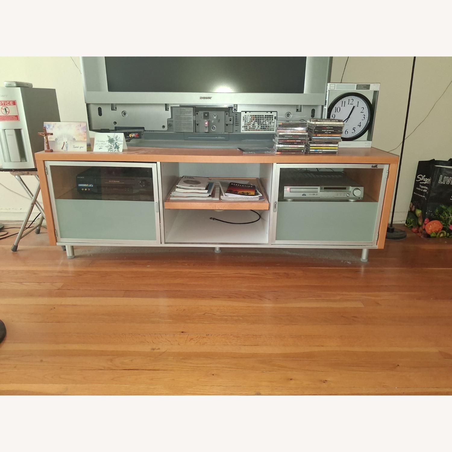 Vintage/Antique Light Brown Wood Media Storage - image-4