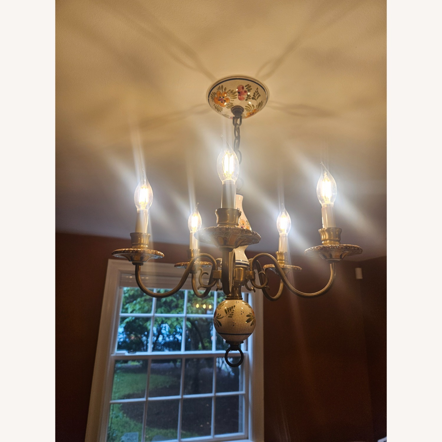 Vintage Brass and Mosaic Chandelier - image-2