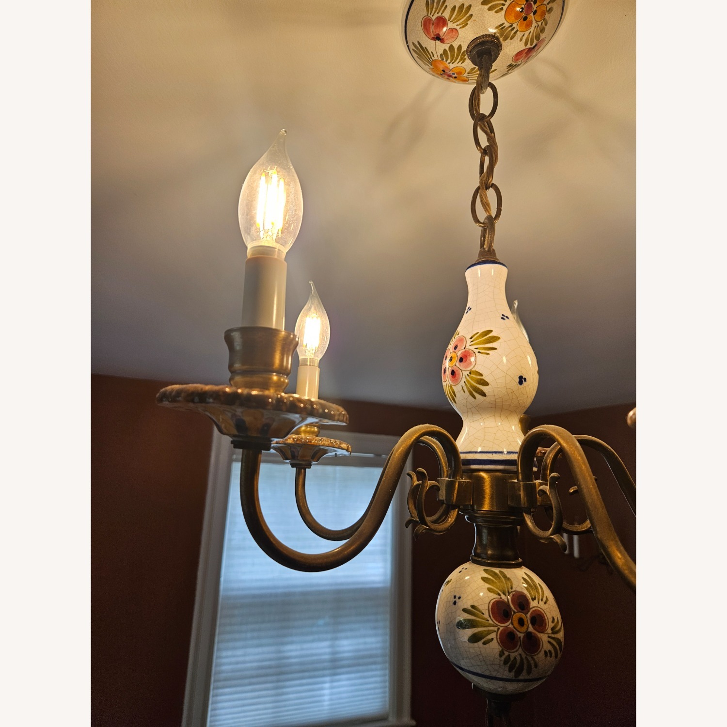 Vintage Brass and Mosaic Chandelier - image-4