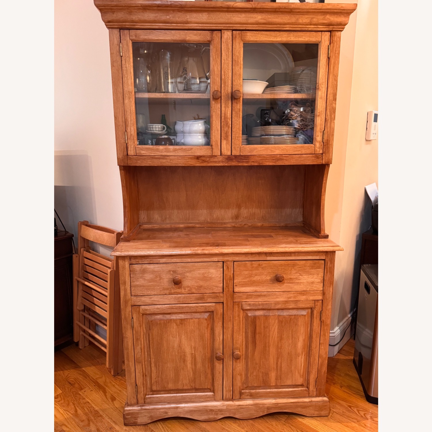 Solid Pine Wood Cabinet with Glass Window Hutch - image-2
