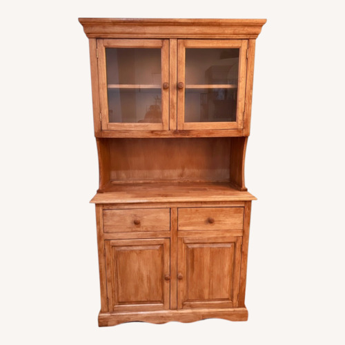 Used Solid Pine Wood Cabinet with Glass Window Hutch for sale on AptDeco