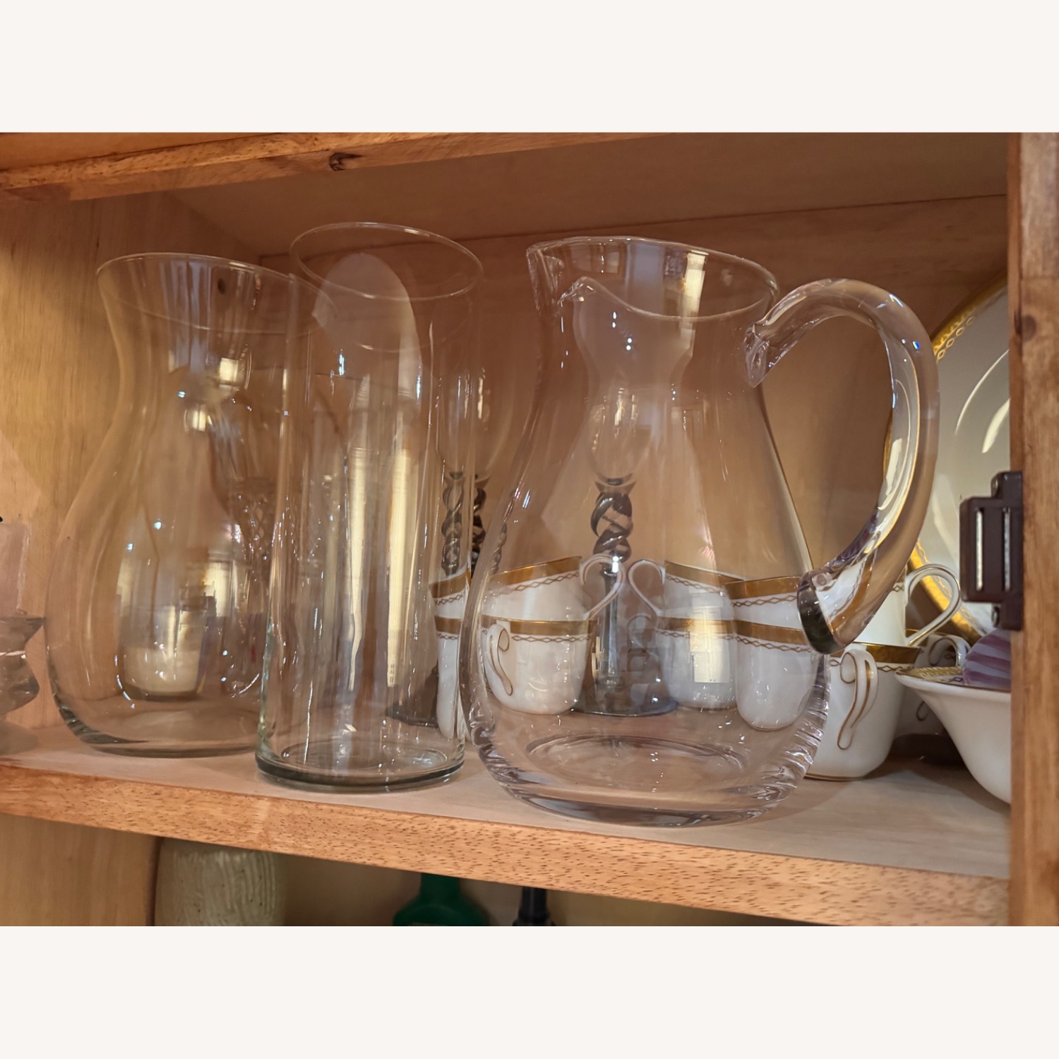 Solid Pine Wood Cabinet with Glass Window Hutch - image-4
