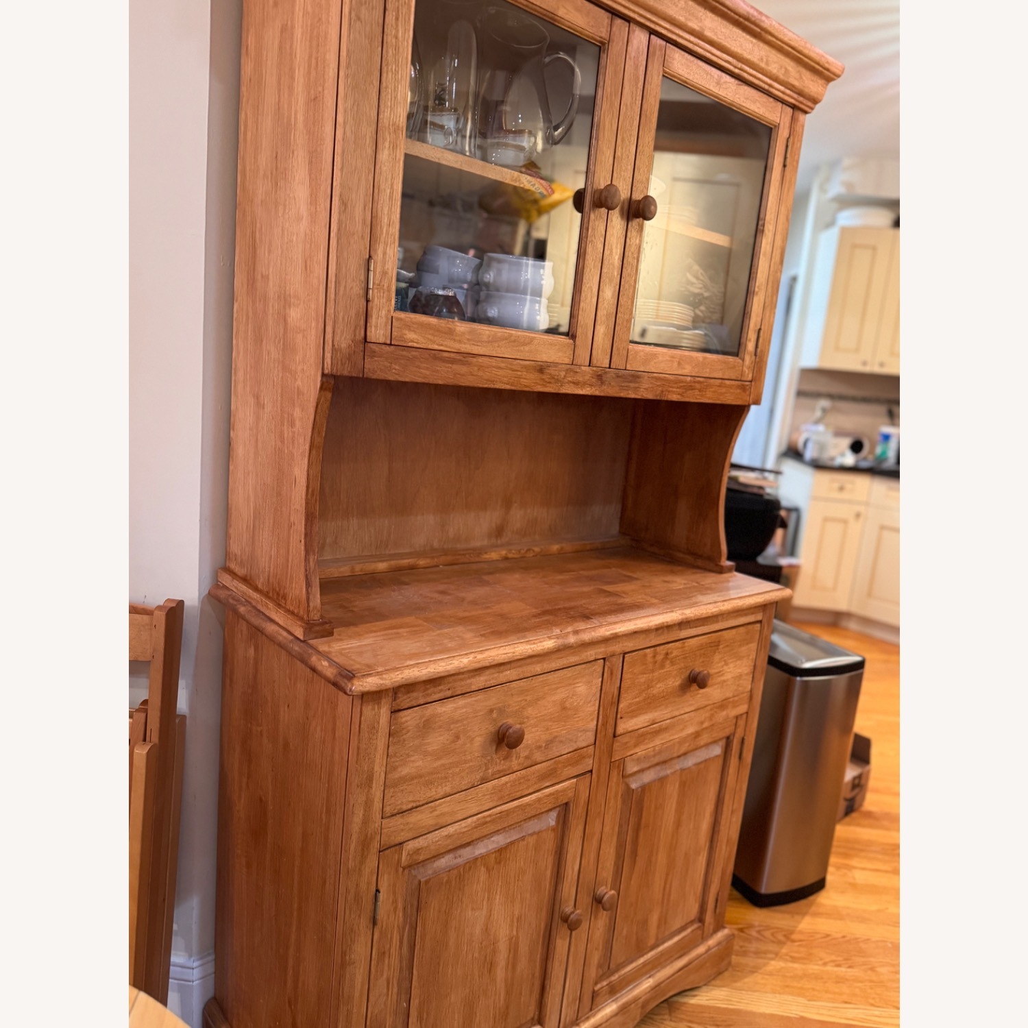 Solid Pine Wood Cabinet with Glass Window Hutch - image-3